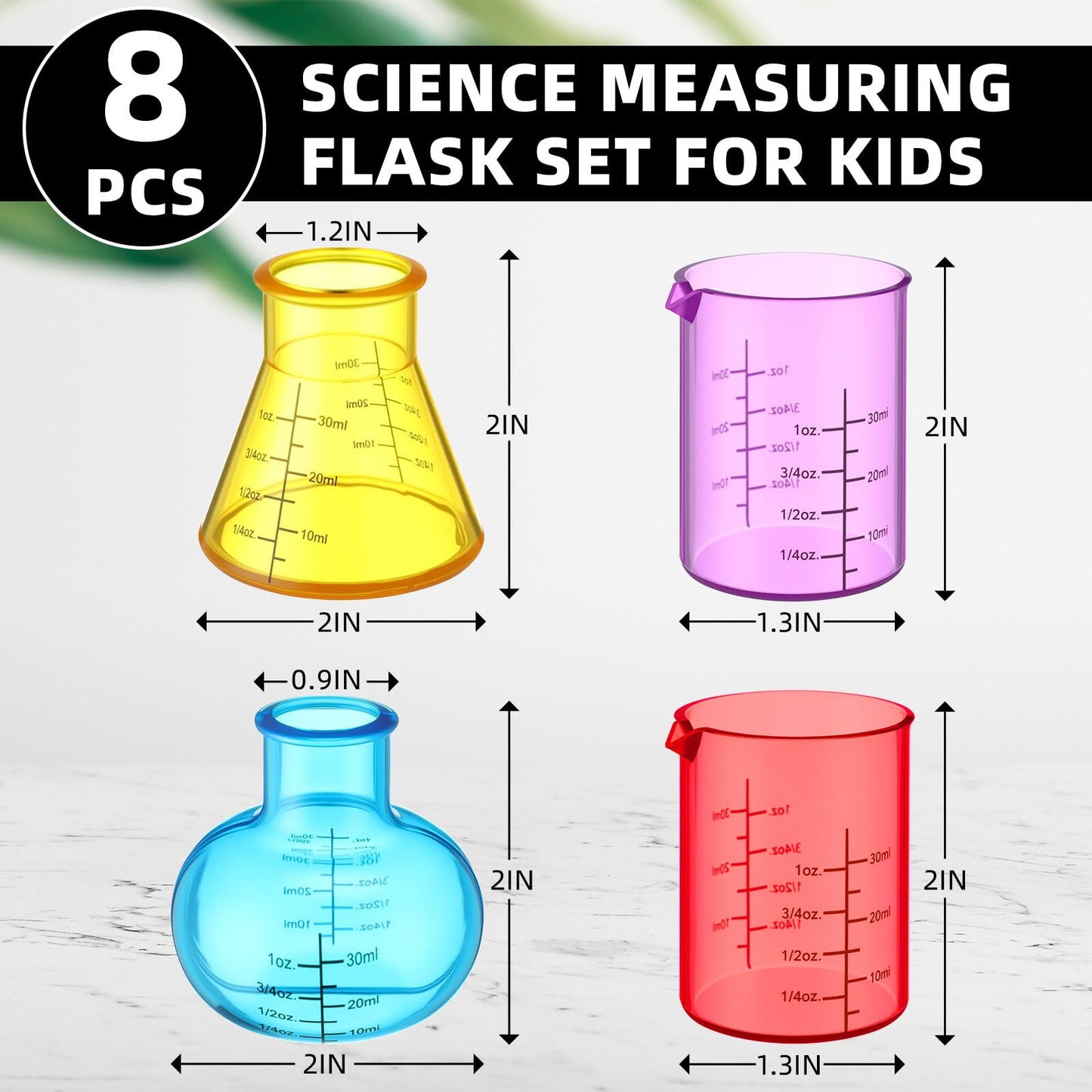 LaRandom 8-Piece Science Measuring Flask Set for Kids, 30ml Plastic Beakers – DIY Lab Kit