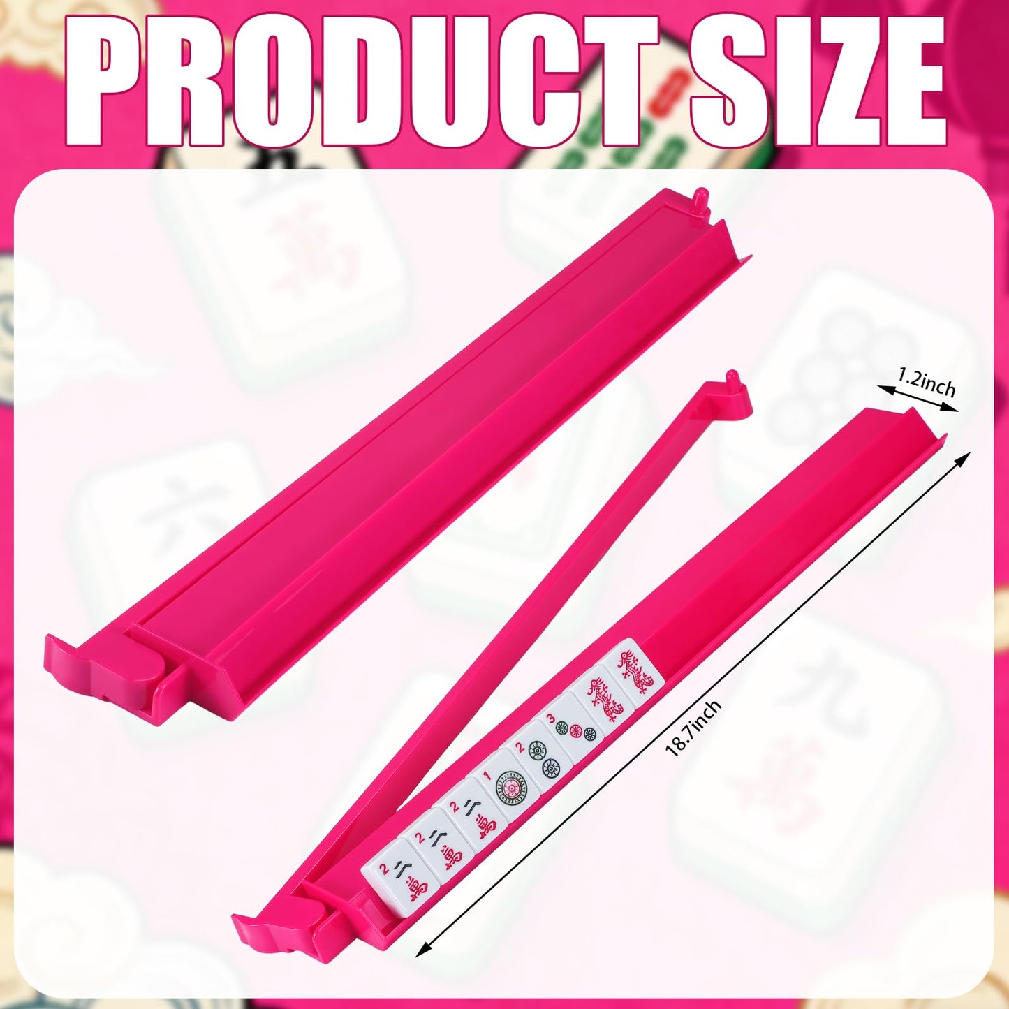 LaRandom 4 Pcs 18.7 Inch Hot Pink Acrylic Mahjong Tile Racks with Pushers – 4-Player American Mahjong Set