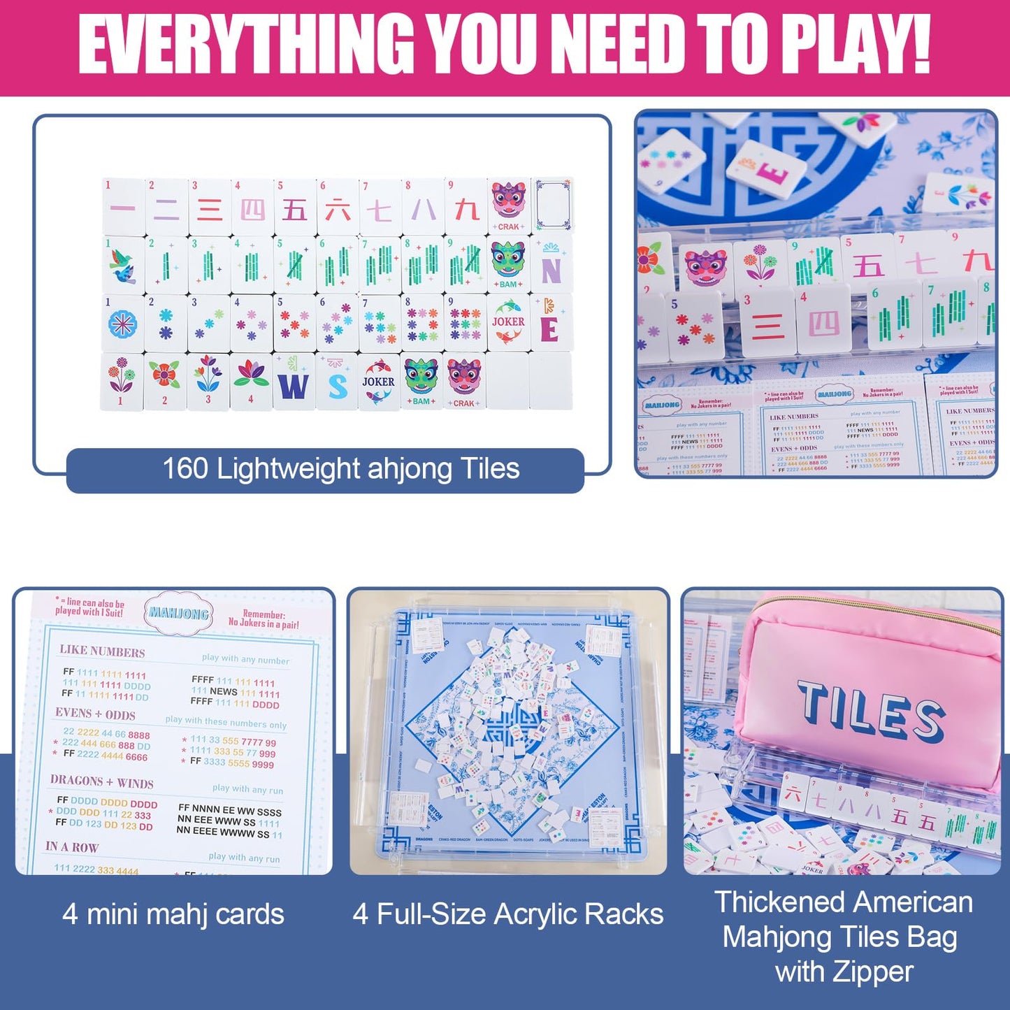 LaRandom Mini Mahjong Tiles Set – Portable 0.12'' Thick American Mahjong Starter Kit