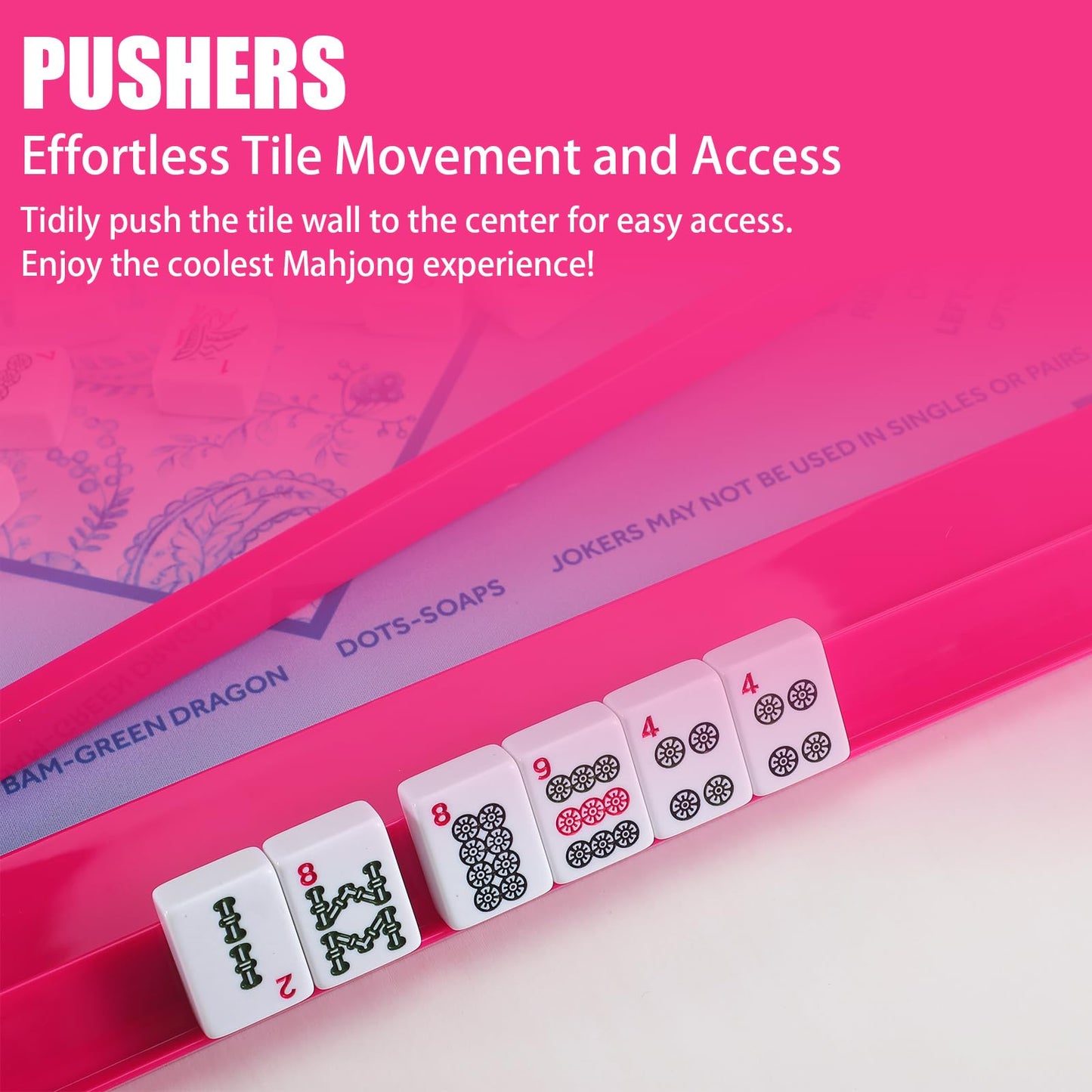 LaRandom 4 Pcs 18.7 Inch Hot Pink Acrylic Mahjong Tile Racks with Pushers – 4-Player American Mahjong Set