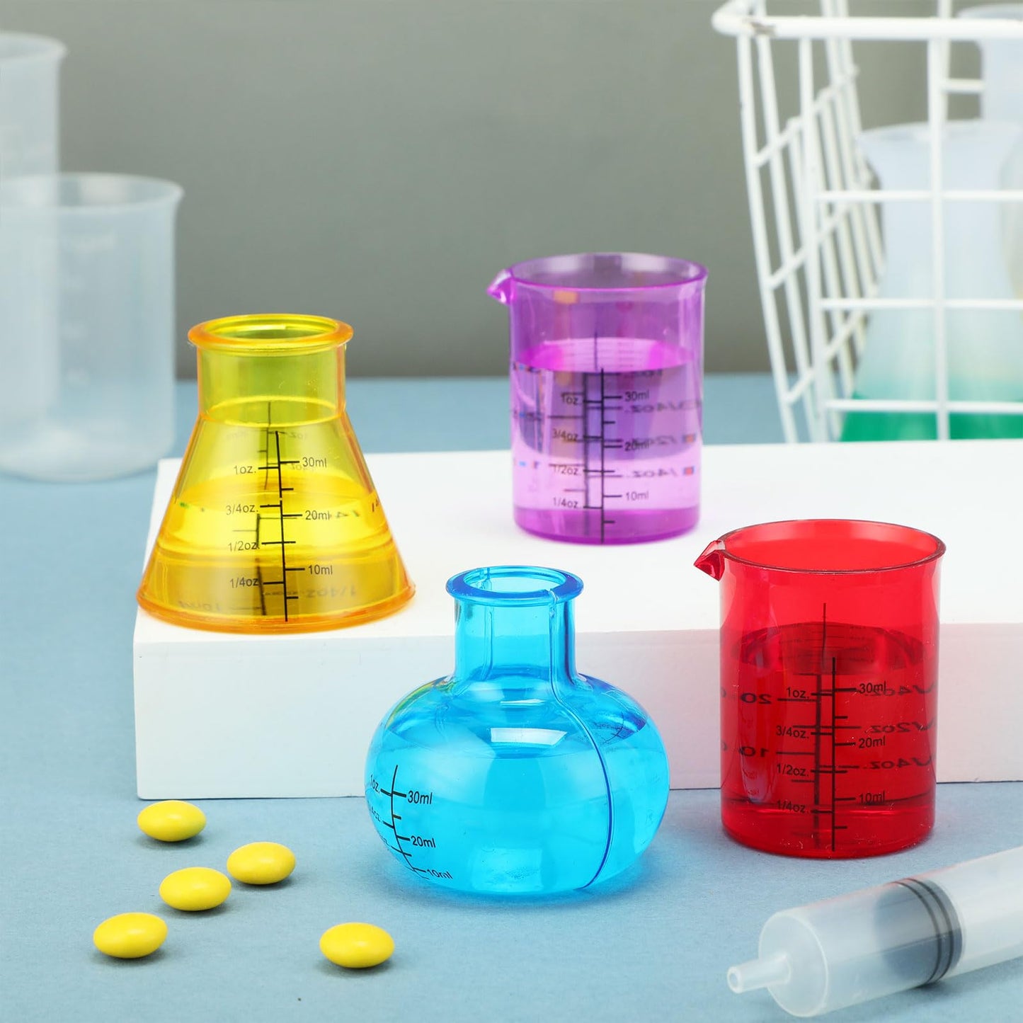 LaRandom 8-Piece Science Measuring Flask Set for Kids, 30ml Plastic Beakers – DIY Lab Kit
