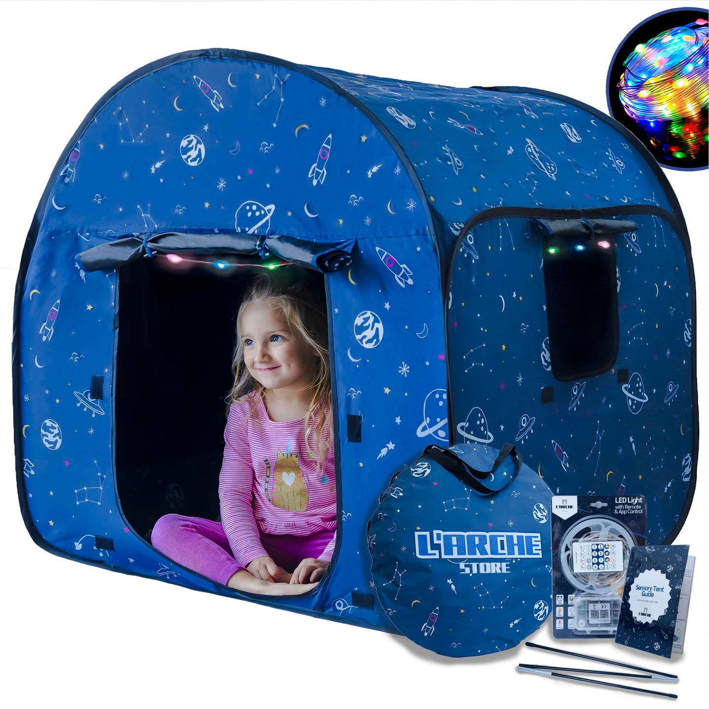 L'Arche Sensory Tent with LED Lights – Blackout Pop-Up Calm Down for Kids