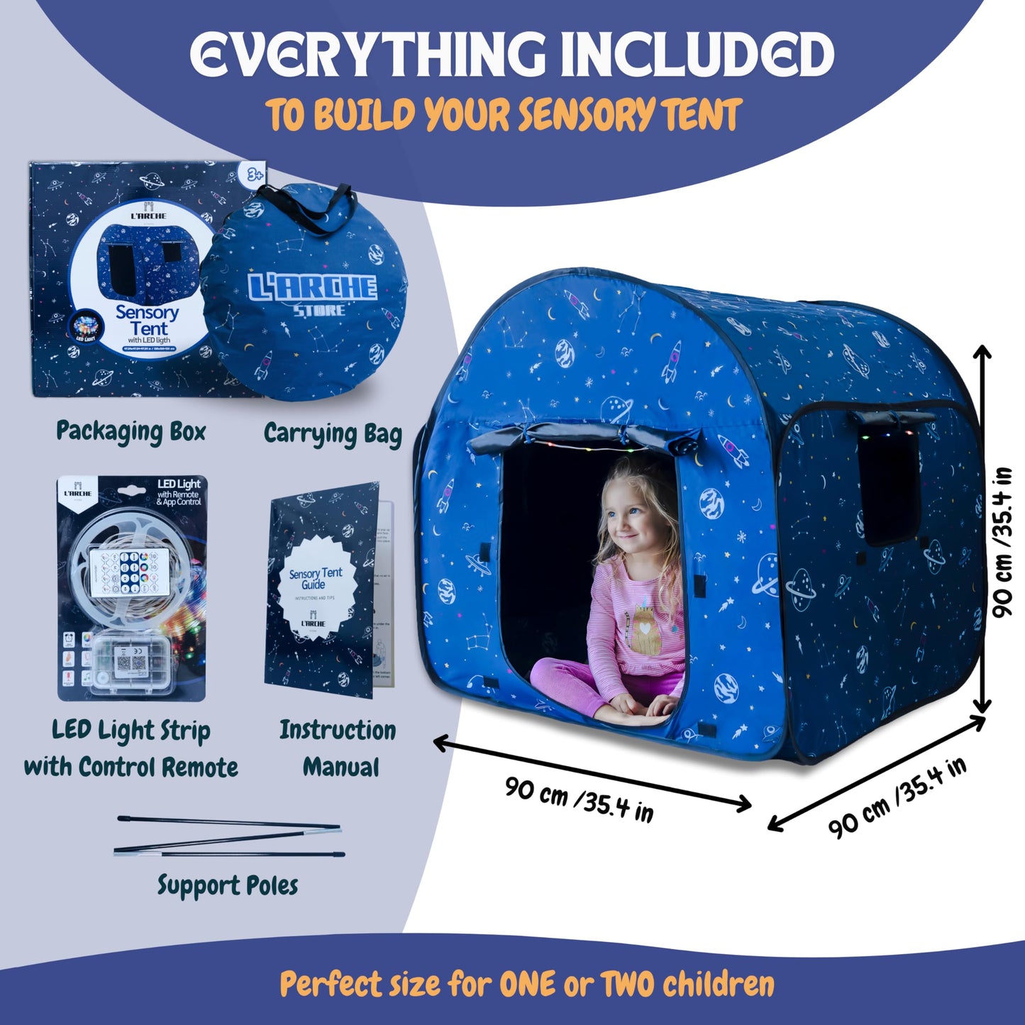 L'Arche Sensory Tent with LED Lights – Blackout Pop-Up Calm Down for Kids