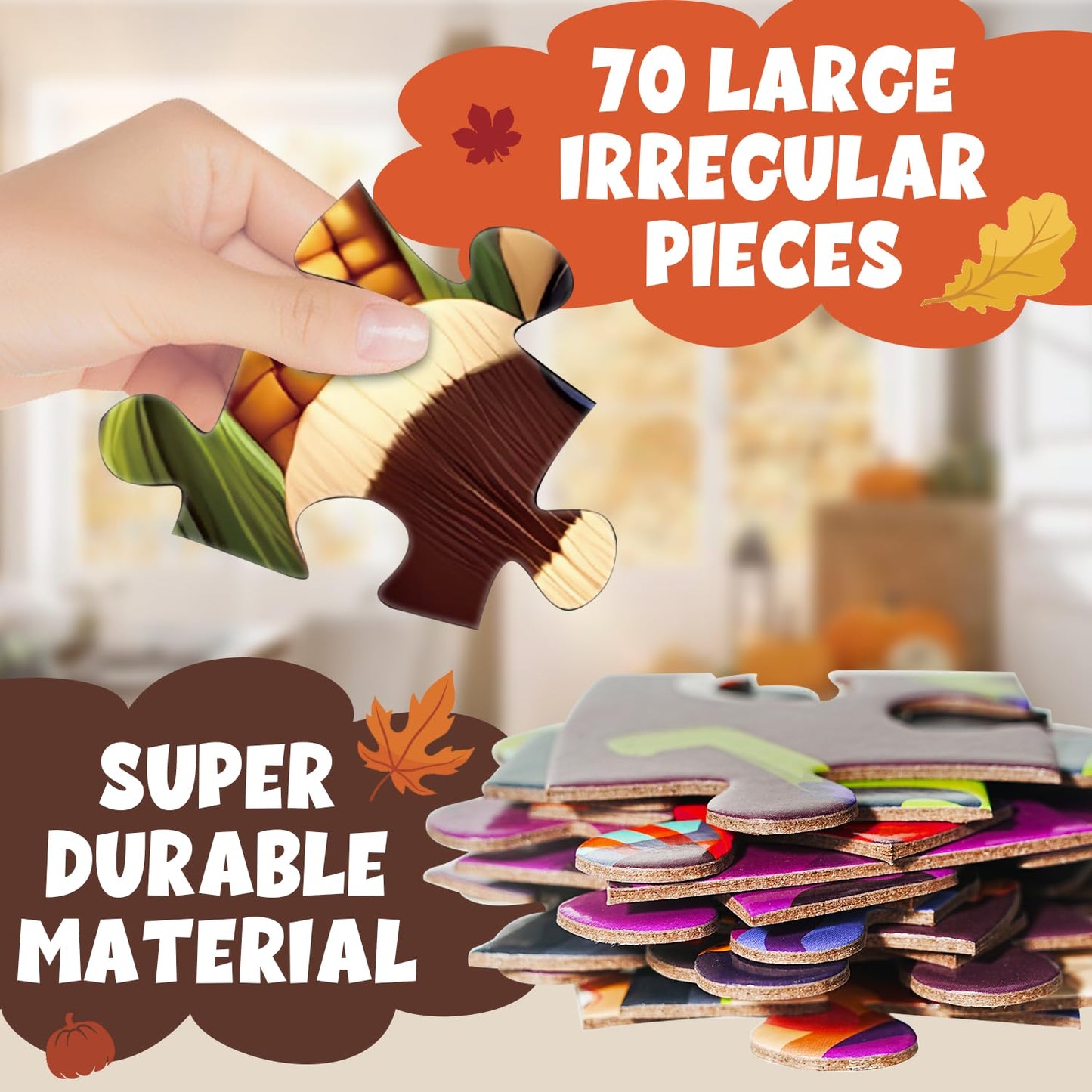 Thanksgiving Floor Puzzle 70pcs – Large 22.4in Jigsaw for Kids 4-8 | Larchio