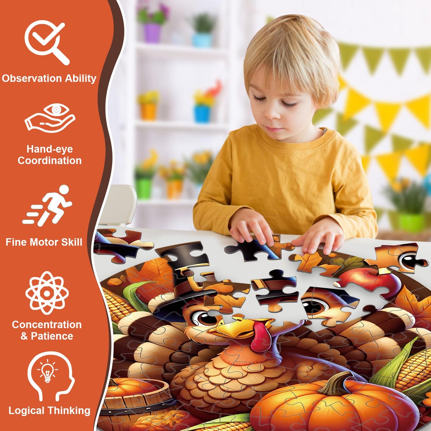 Thanksgiving Floor Puzzle 70pcs – Large 22.4in Jigsaw for Kids 4-8 | Larchio