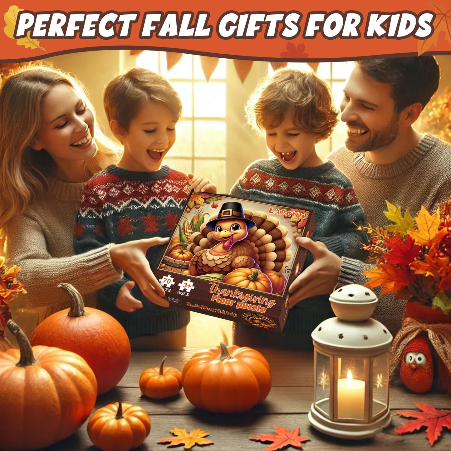 Thanksgiving Floor Puzzle 70pcs – Large 22.4in Jigsaw for Kids 4-8 | Larchio