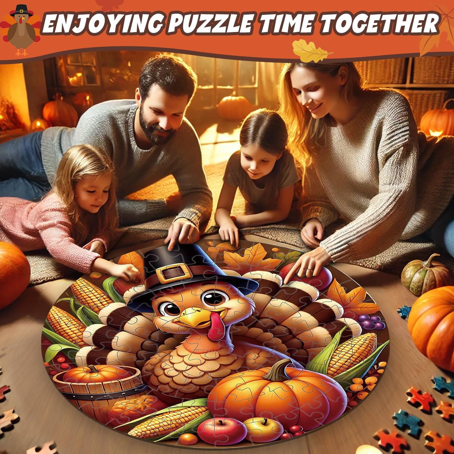 Thanksgiving Floor Puzzle 70pcs – Large 22.4in Jigsaw for Kids 4-8 | Larchio