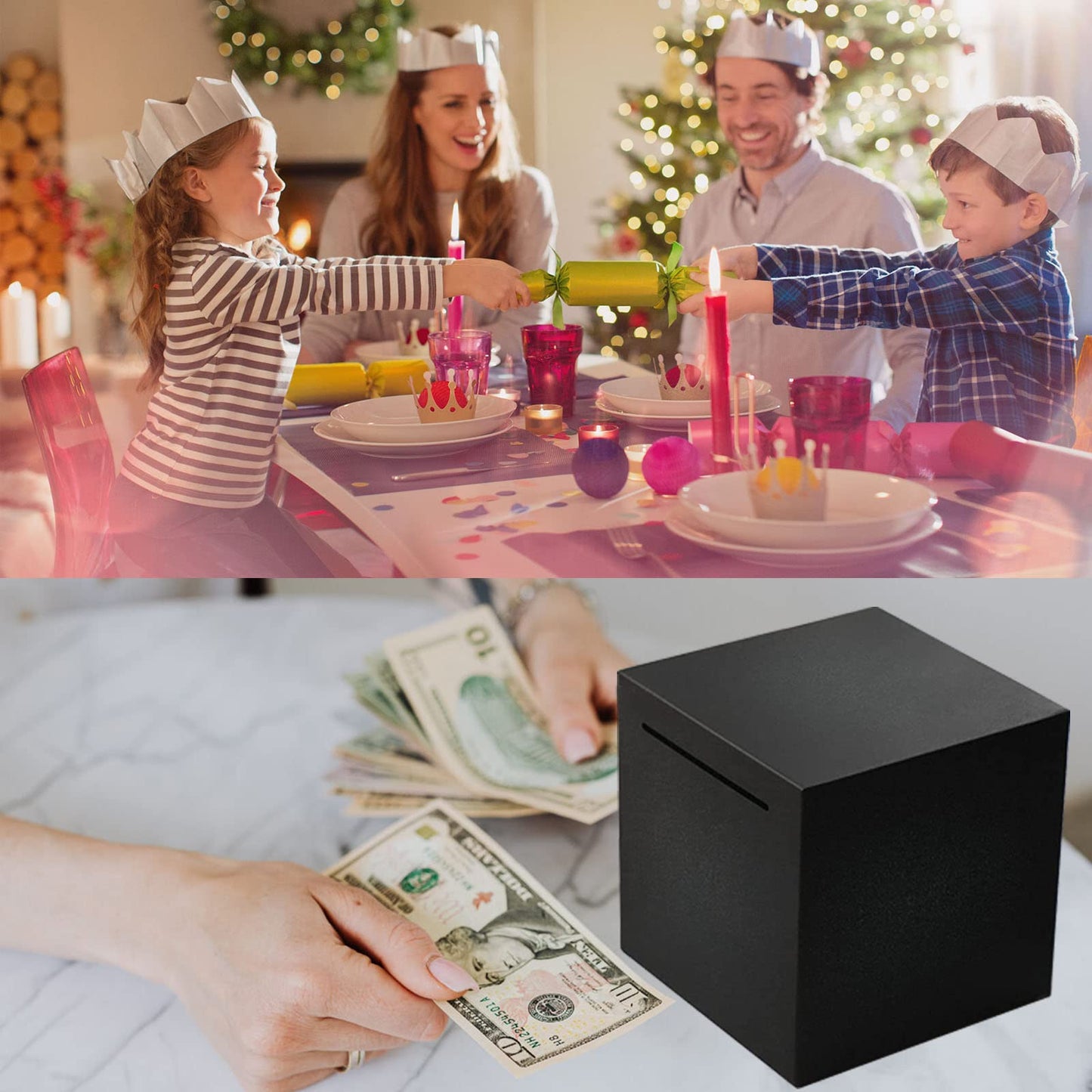 LARCOLO Piggy Bank for Adults – Unbreakable Stainless Steel Money Box, 7.9-inch Black