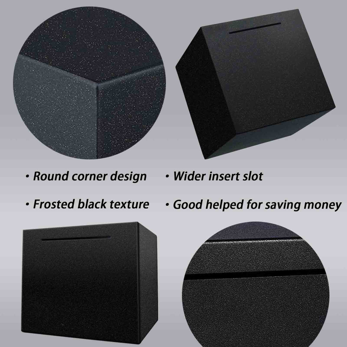 LARCOLO Piggy Bank for Adults – Unbreakable Stainless Steel Money Box, 7.9-inch Black