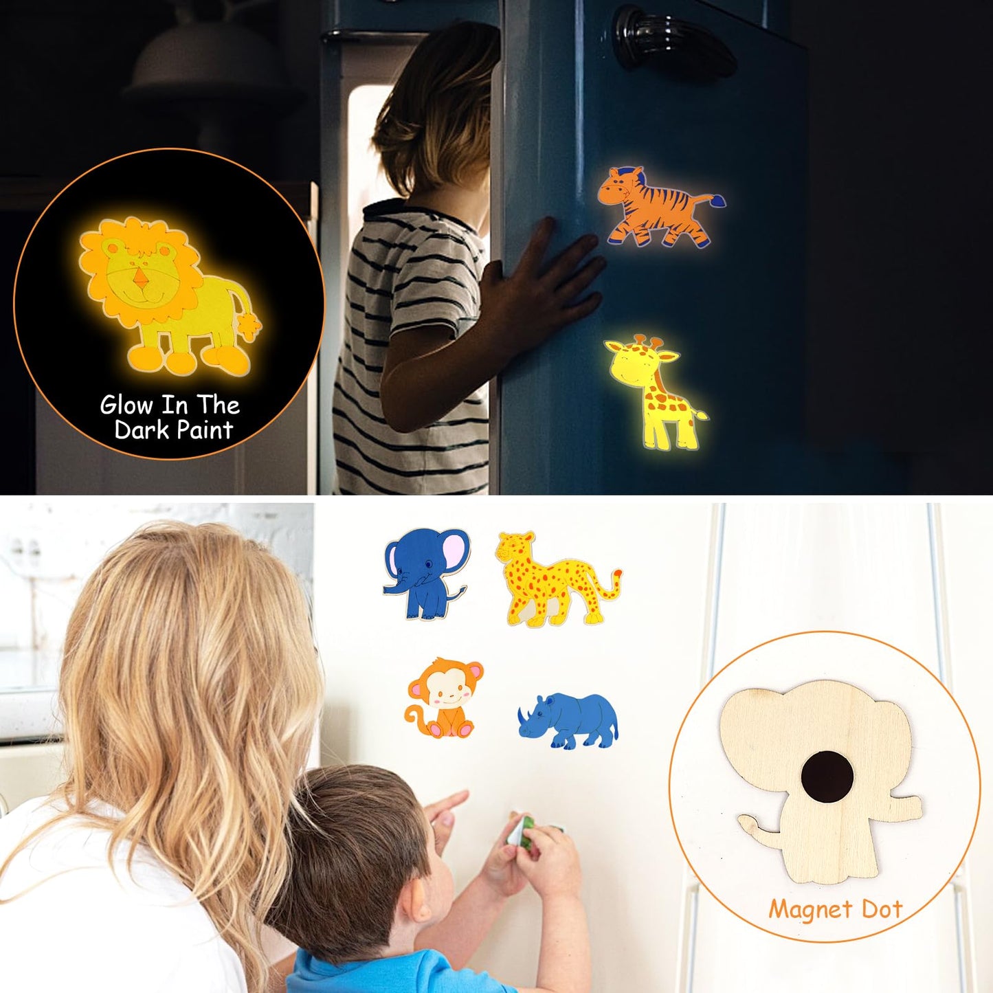 LARDUX Safari Party Favors – 24 DIY Wood Painting Kits with Glow Paints (8 Animal Shapes)