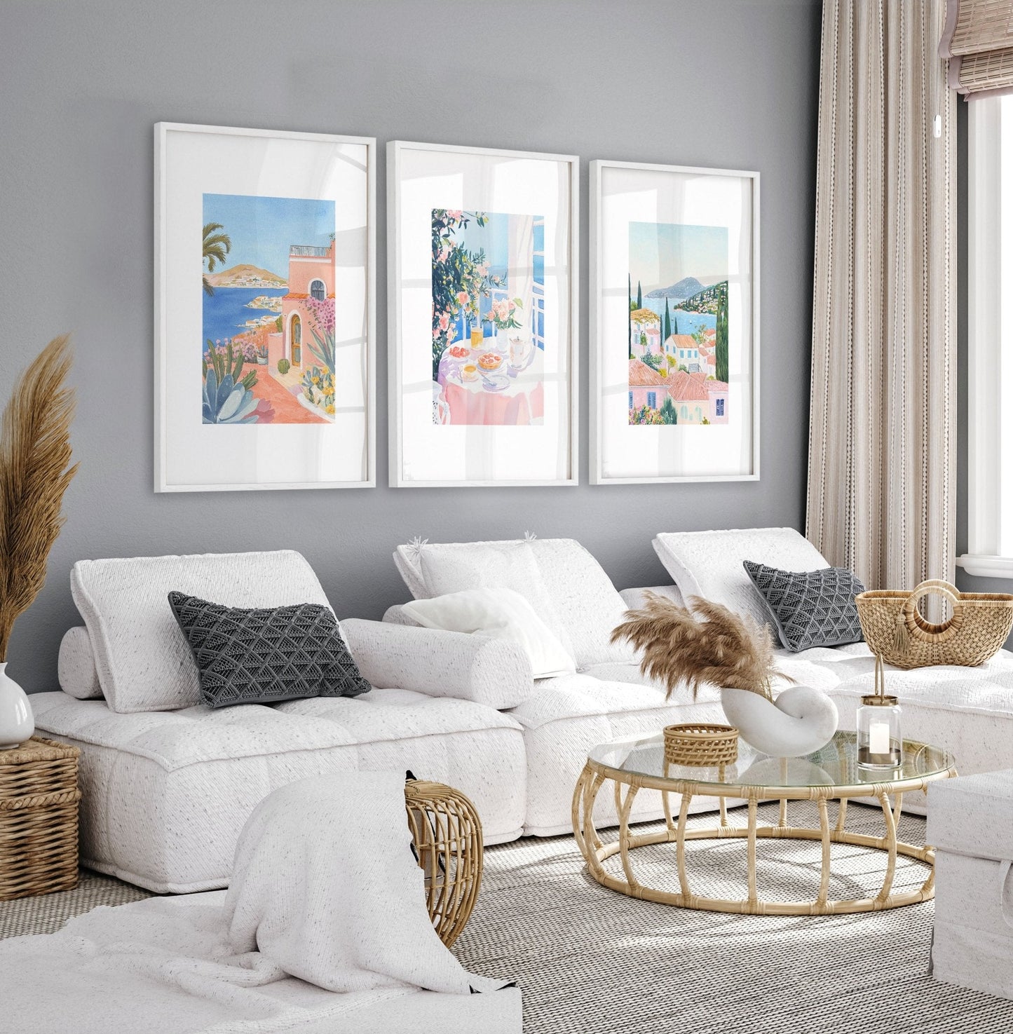 Large Canvas Pictures For Living Room | Set of 3 Beach Decor Wall art Prints