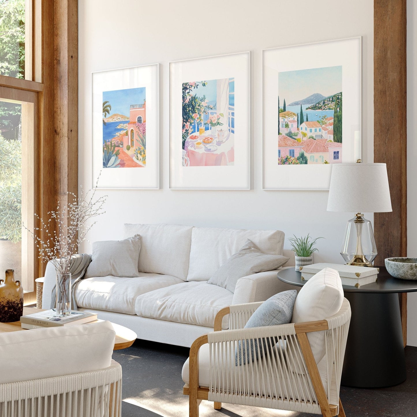 Large Canvas Pictures For Living Room | Set of 3 Beach Decor Wall art Prints