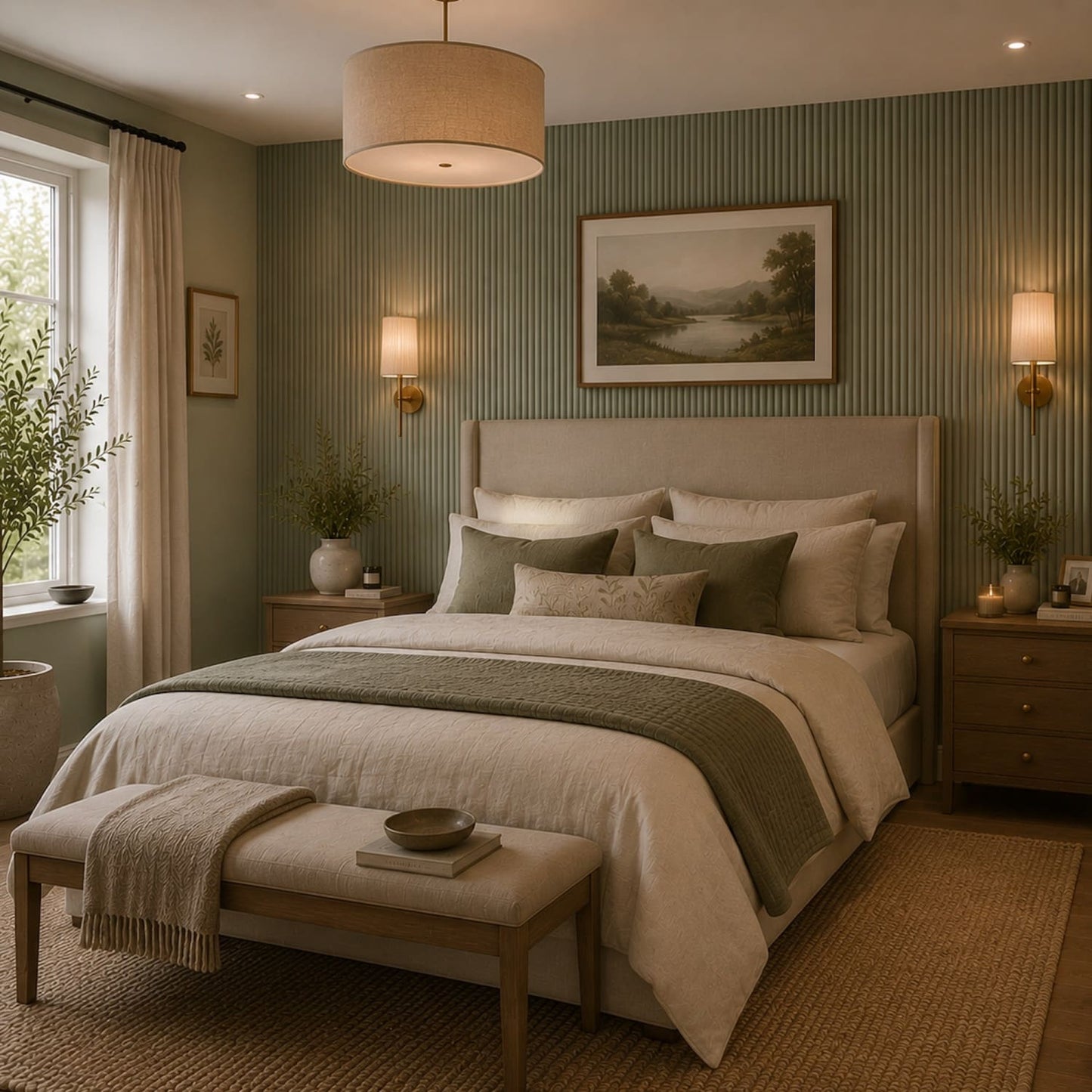 Large Fluted Wall Panels in Vintage Sage Green - 240cm x 60cm
