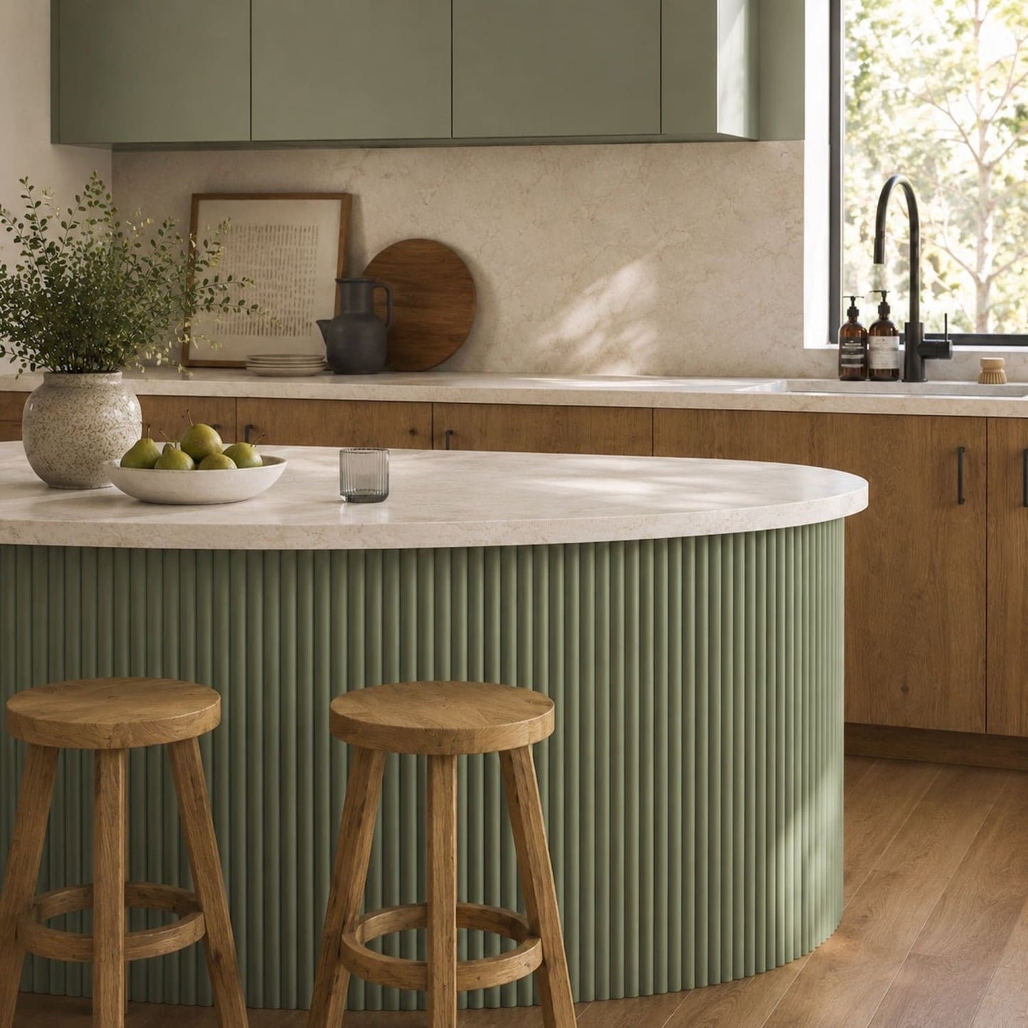 Large Fluted Wall Panels in Vintage Sage Green - 240cm x 60cm