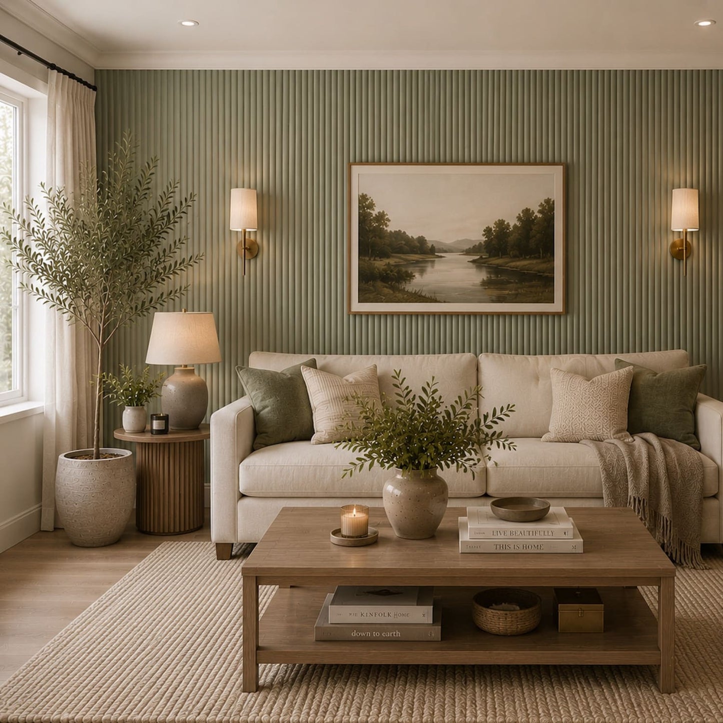 Large Fluted Wall Panels in Vintage Sage Green - 240cm x 60cm