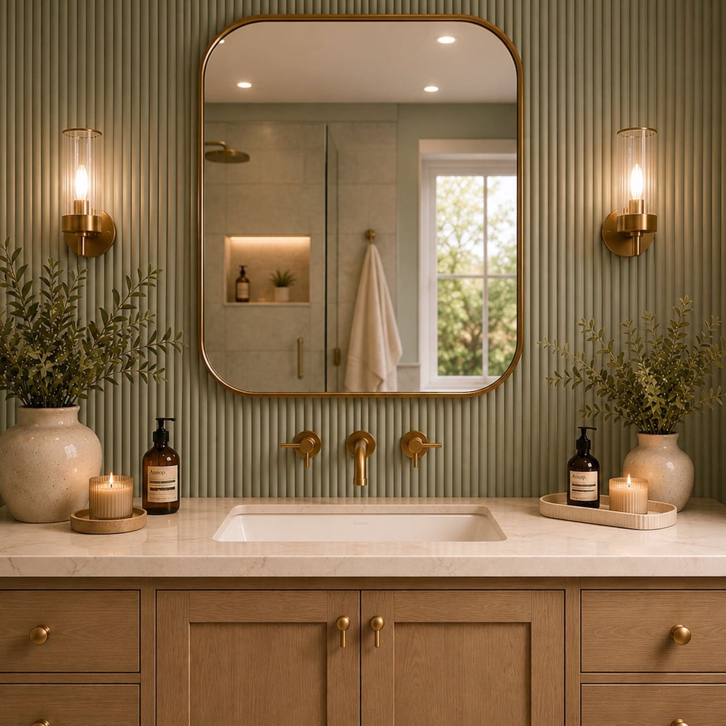 Large Fluted Wall Panels in Vintage Sage Green - 240cm x 60cm