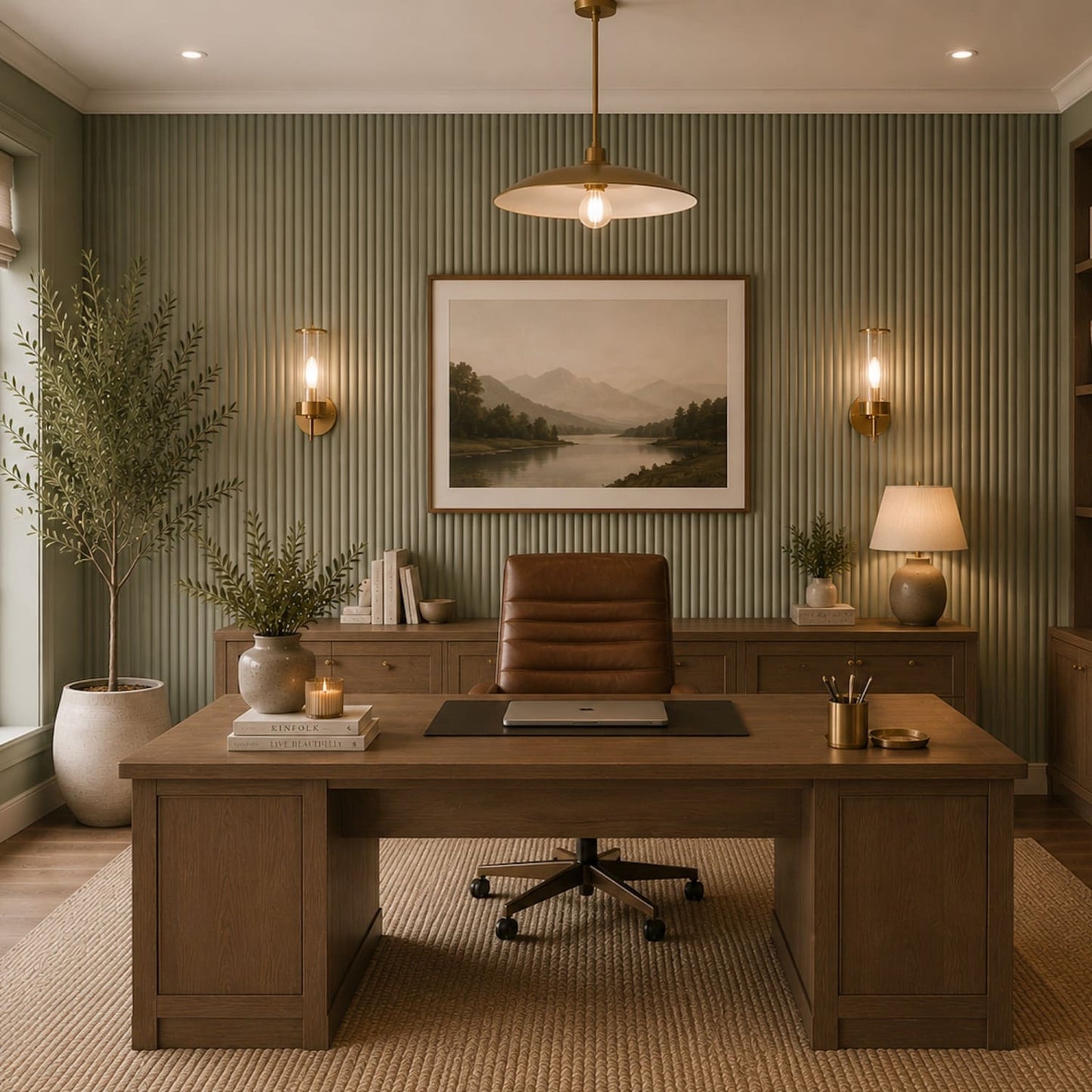 Large Fluted Wall Panels in Vintage Sage Green - 240cm x 60cm