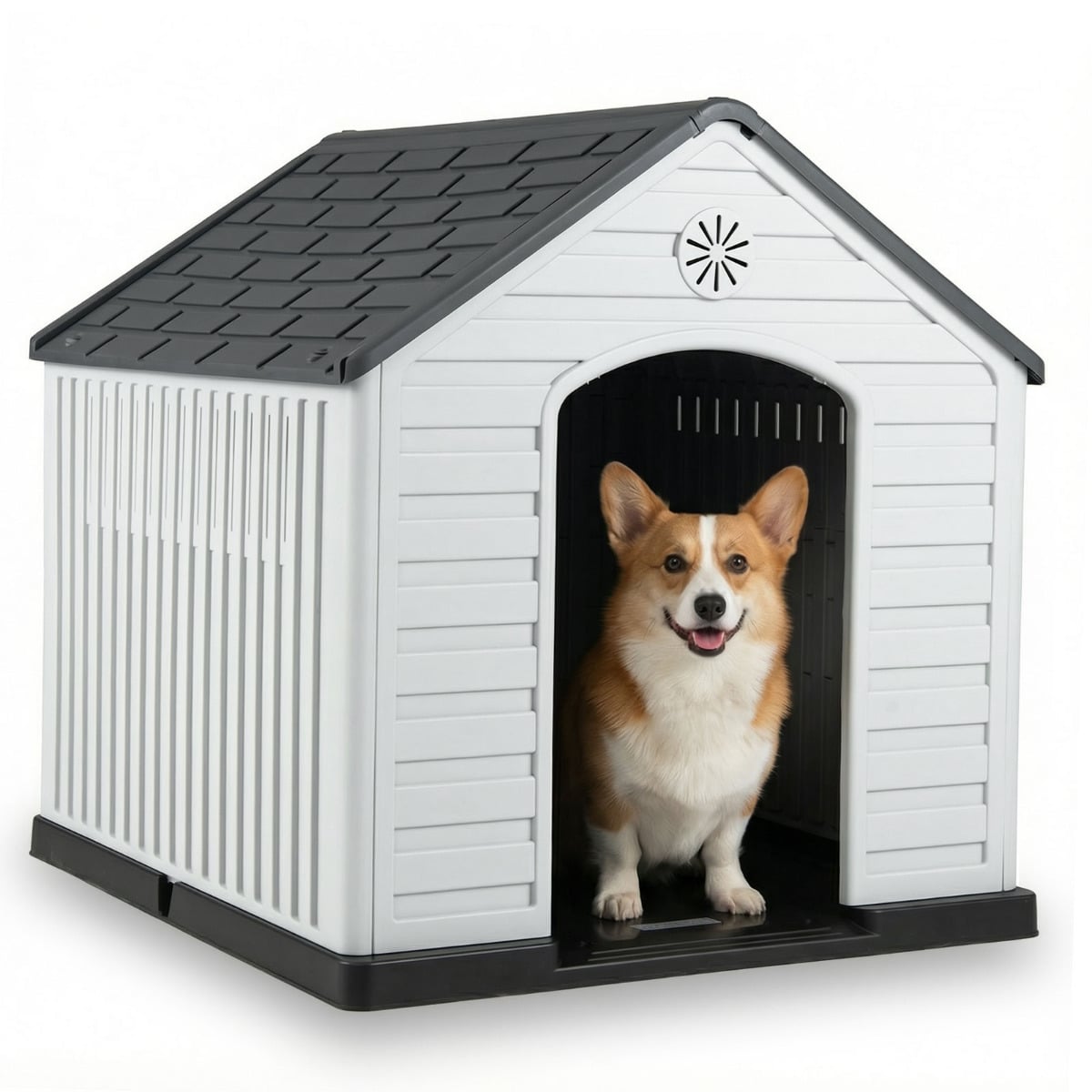 Large Plastic Dog House Waterproof Pet Shelter with Air Vents-Dark Blue
