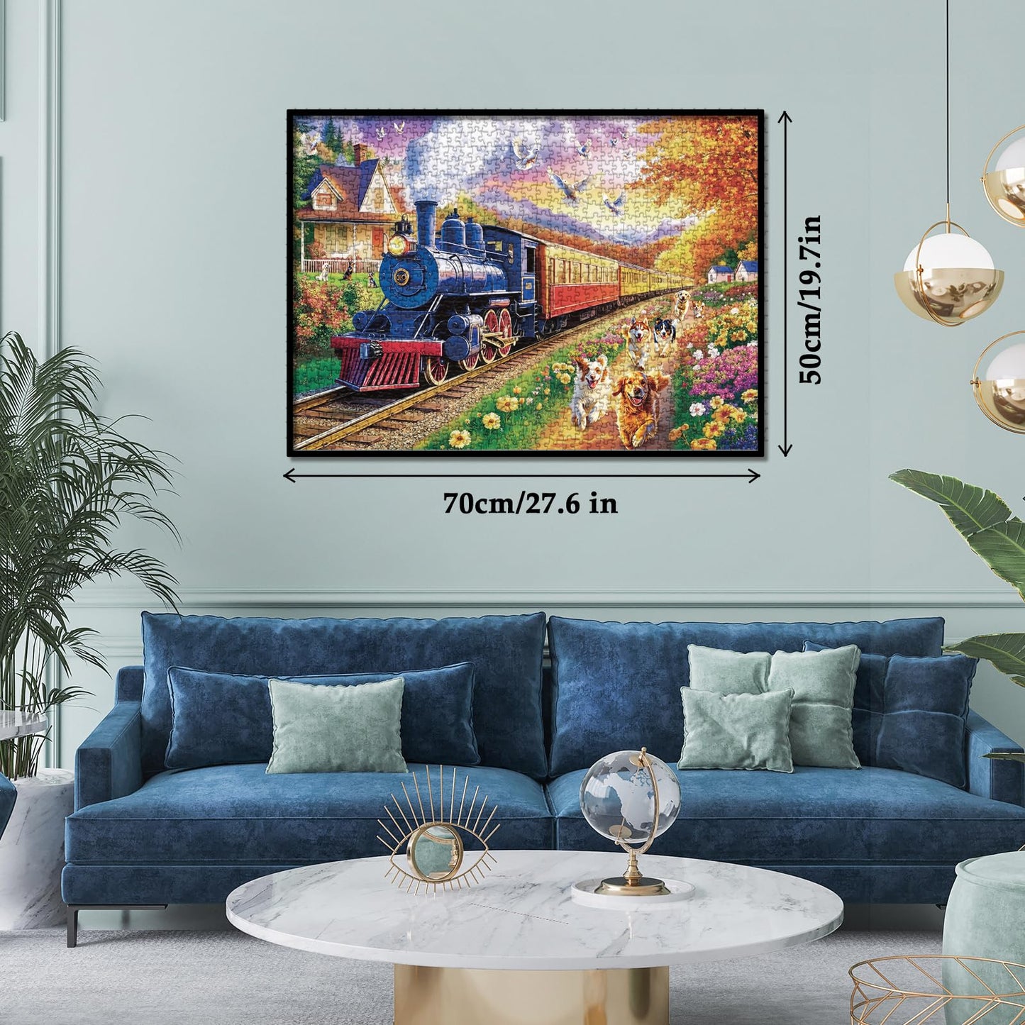 Larkipuzz 1000-Piece Train and Dogs Jigsaw Puzzle for Adults – Colorful Landscape Scenes