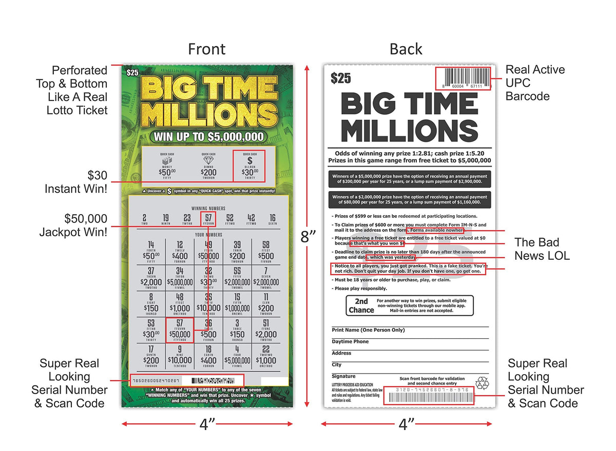 Larkmo Prank Gag Lottery Tickets — 8 Real-Looking Scratch Cards (4x $50,000, 4x $10,000)