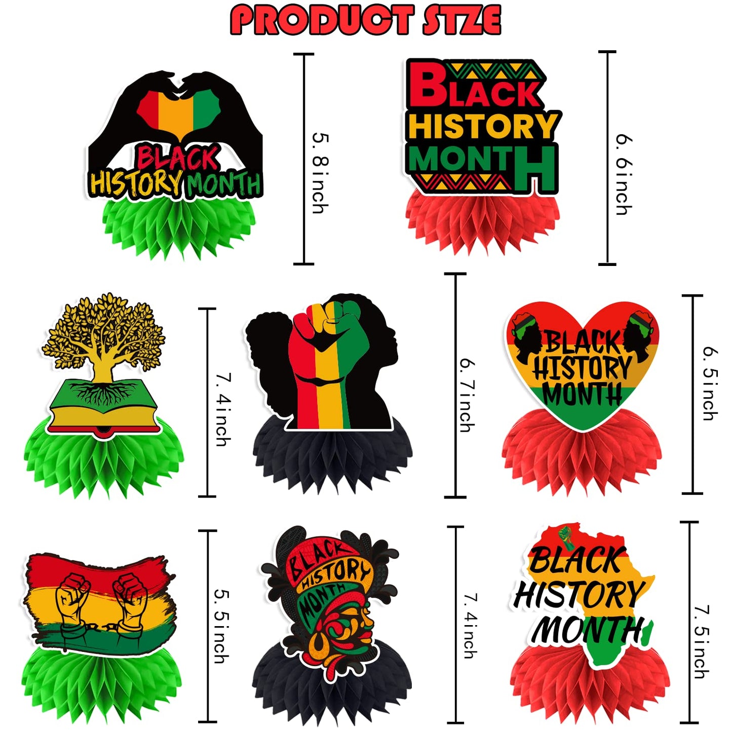 LARRAZABAL Black History Month 8-Piece Honeycomb Centerpieces
