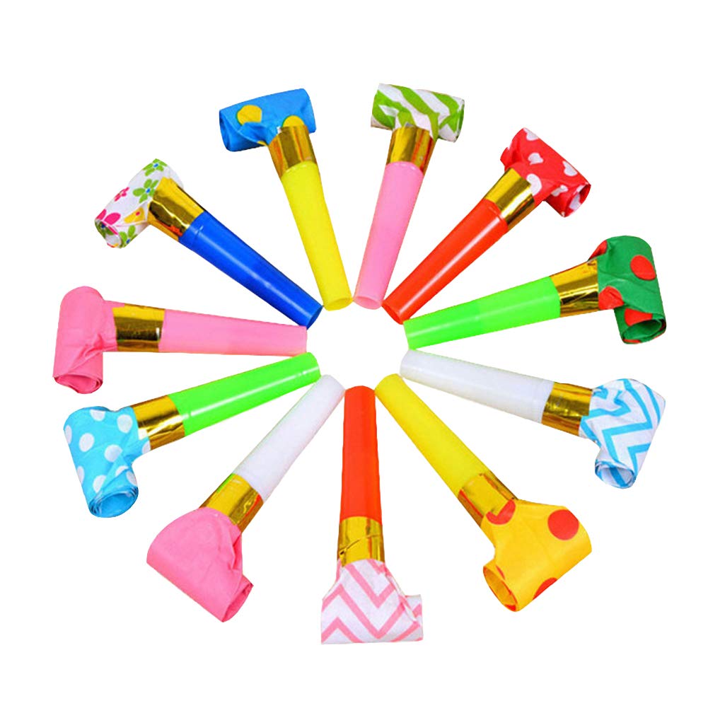 Lasenersm 24 Pieces Party Blower Noisemakers - Random Color, Durable Plastic & Paper