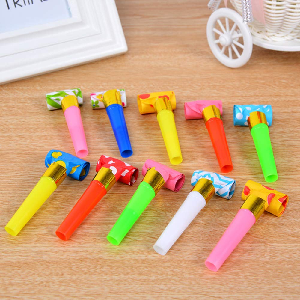 Lasenersm 24 Pieces Party Blower Noisemakers - Random Color, Durable Plastic & Paper