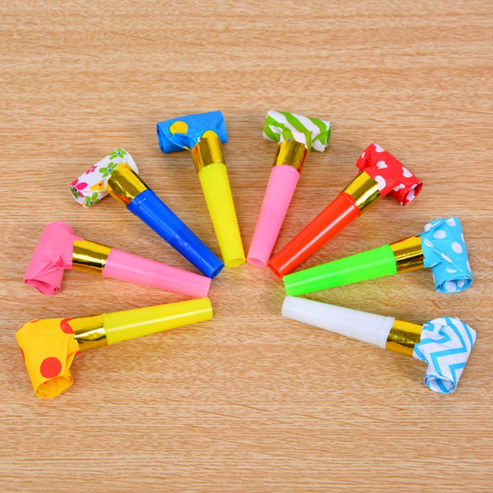 Lasenersm 24 Pieces Party Blower Noisemakers - Random Color, Durable Plastic & Paper