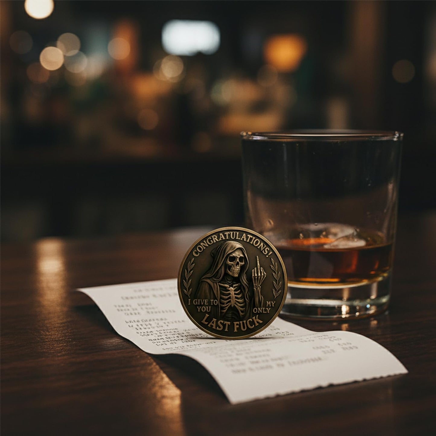 Last Fuck to Give Challenge Coin — Funny Double-Sided Skull Token (5PCS)