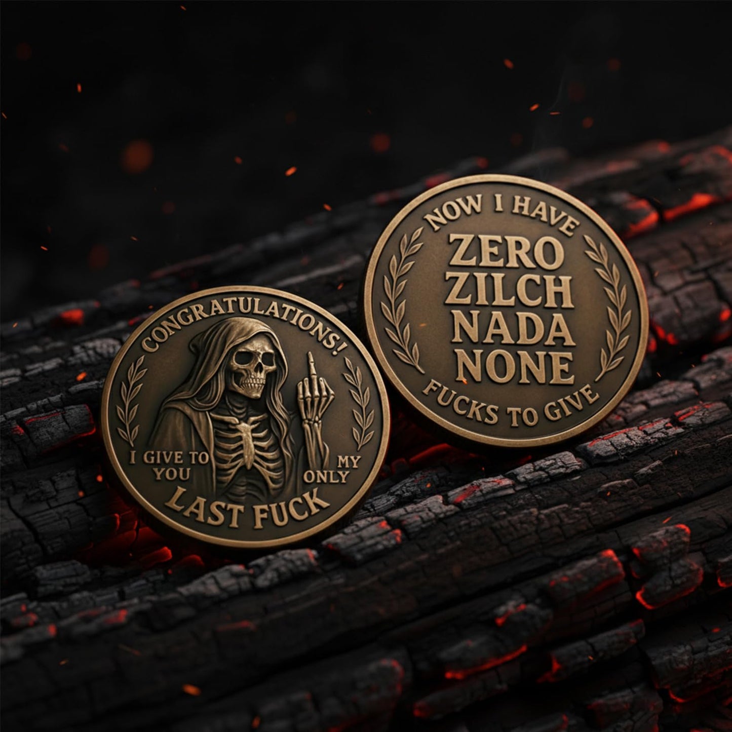 Last Fuck to Give Challenge Coin — Funny Double-Sided Skull Token (5PCS)
