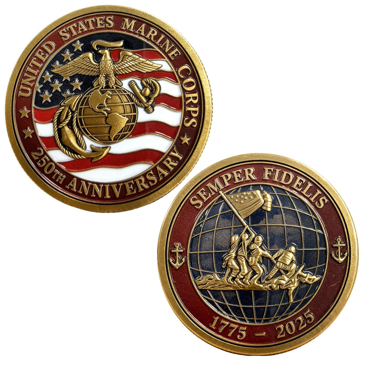 Lastikor 250th Anniversary Marine Corps Coin – 2-Inch Gold-Plated Commemorative Medal