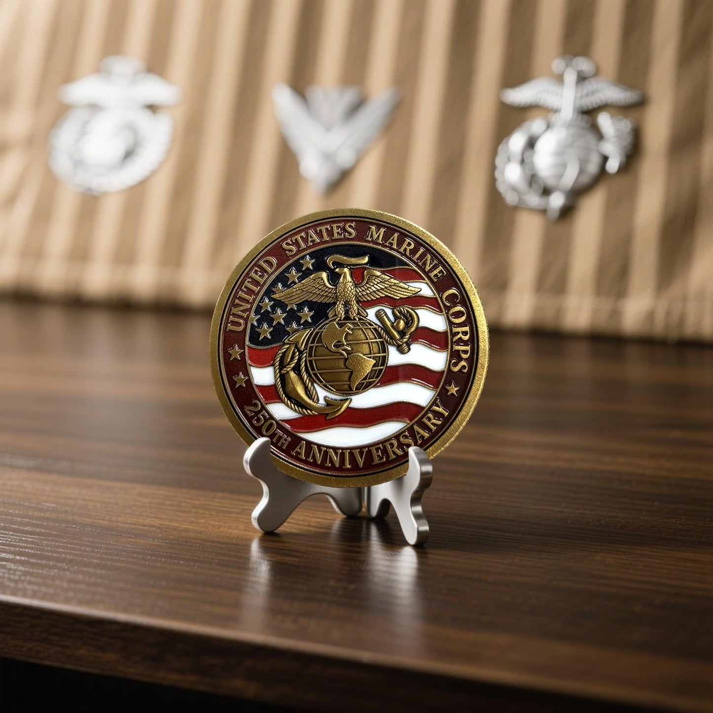 Lastikor 250th Anniversary Marine Corps Coin – 2-Inch Gold-Plated Commemorative Medal