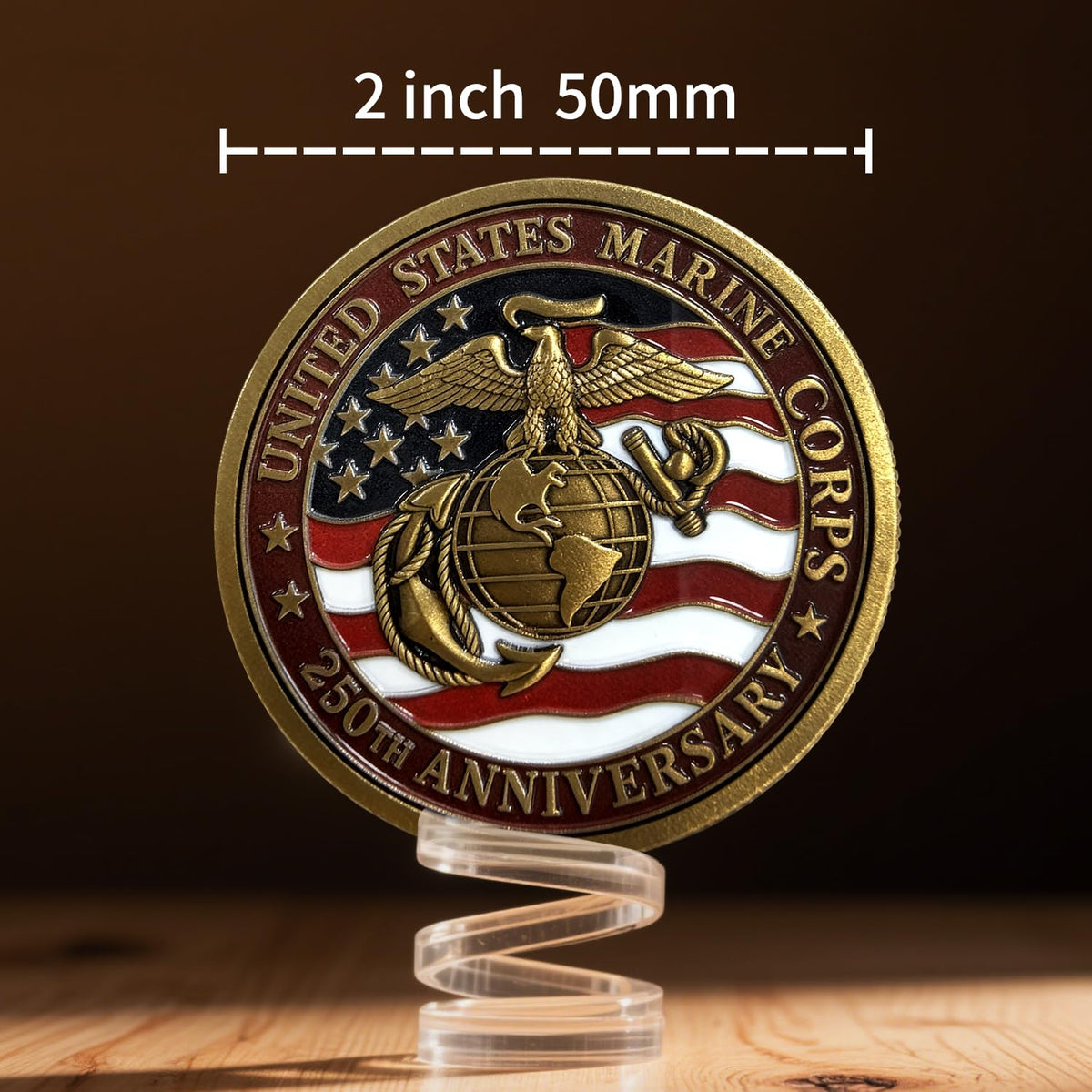 Lastikor 250th Anniversary Marine Corps Coin – 2-Inch Gold-Plated Commemorative Medal