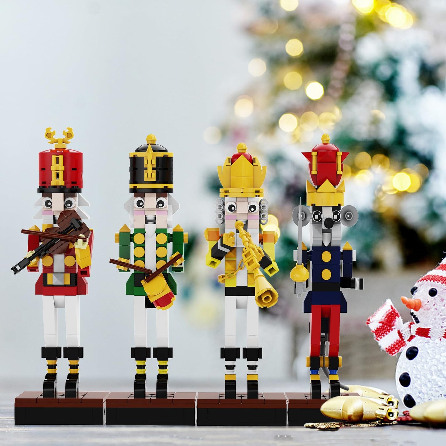 Latephiy Christmas Nutcracker Building Kit – 697 Pcs, 4-in-1 Lego-Compatible Desk Ornament (Drummer, Trumpet, Violin, Mouse King)