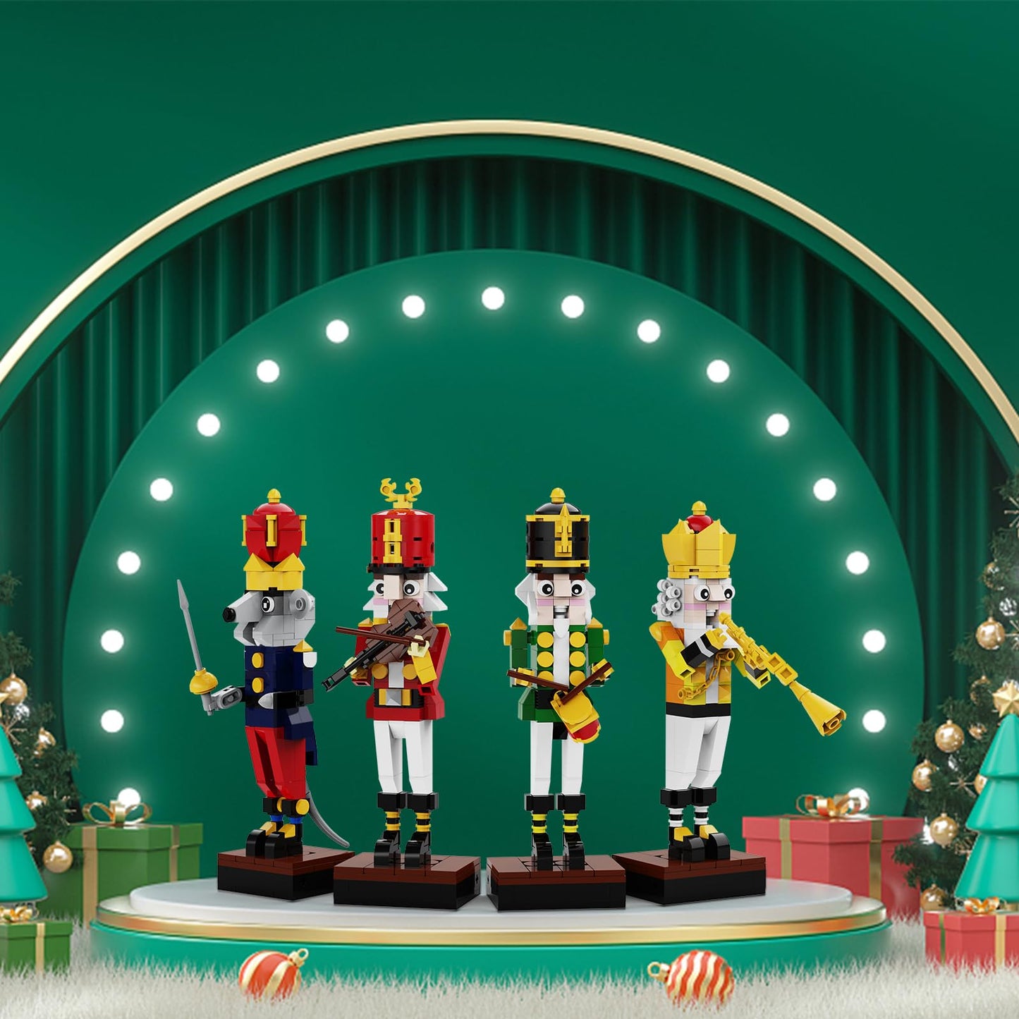 Latephiy Christmas Nutcracker Building Kit – 697 Pcs, 4-in-1 Lego-Compatible Desk Ornament (Drummer, Trumpet, Violin, Mouse King)