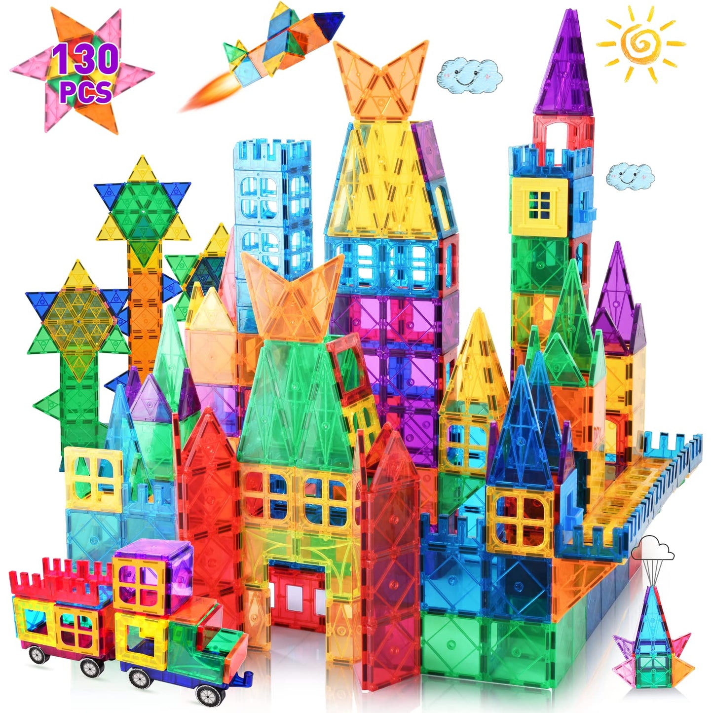 LATI 130-Piece Magnetic Tiles Building Toy for Kids | Open-Ended STEM Construction Set