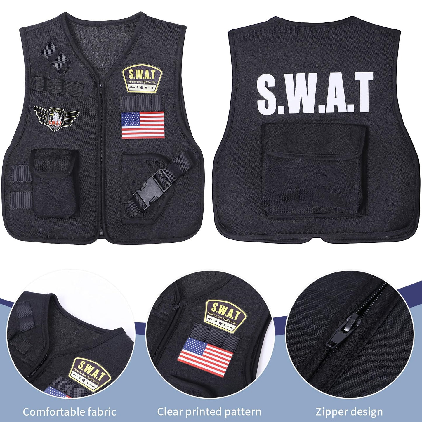 Latocos 15-Piece SWAT Police Officer Costume for Kids – Vest & Accessories Dress Up Kit for Halloween