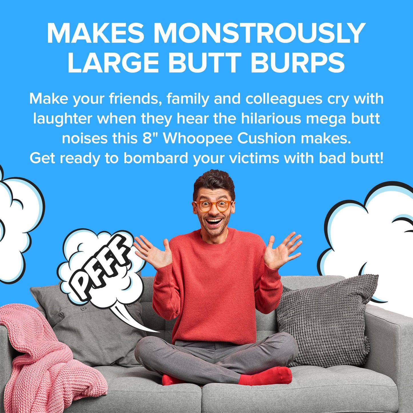Laughing Smith Mega 8-inch Whoopee Cushion – Giant Fart Sound Prank Toy for Kids | Durable Gag Gift