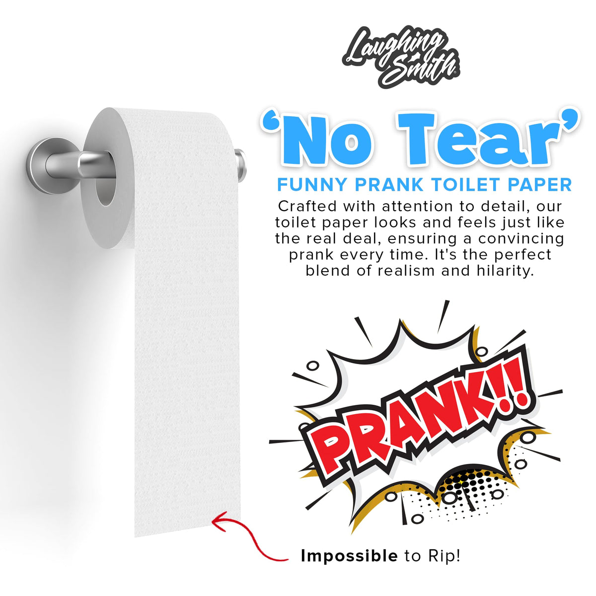 Laughing Smith No Tear Prank Toilet Paper – Impossible to Rip Gag for Adults & Kids