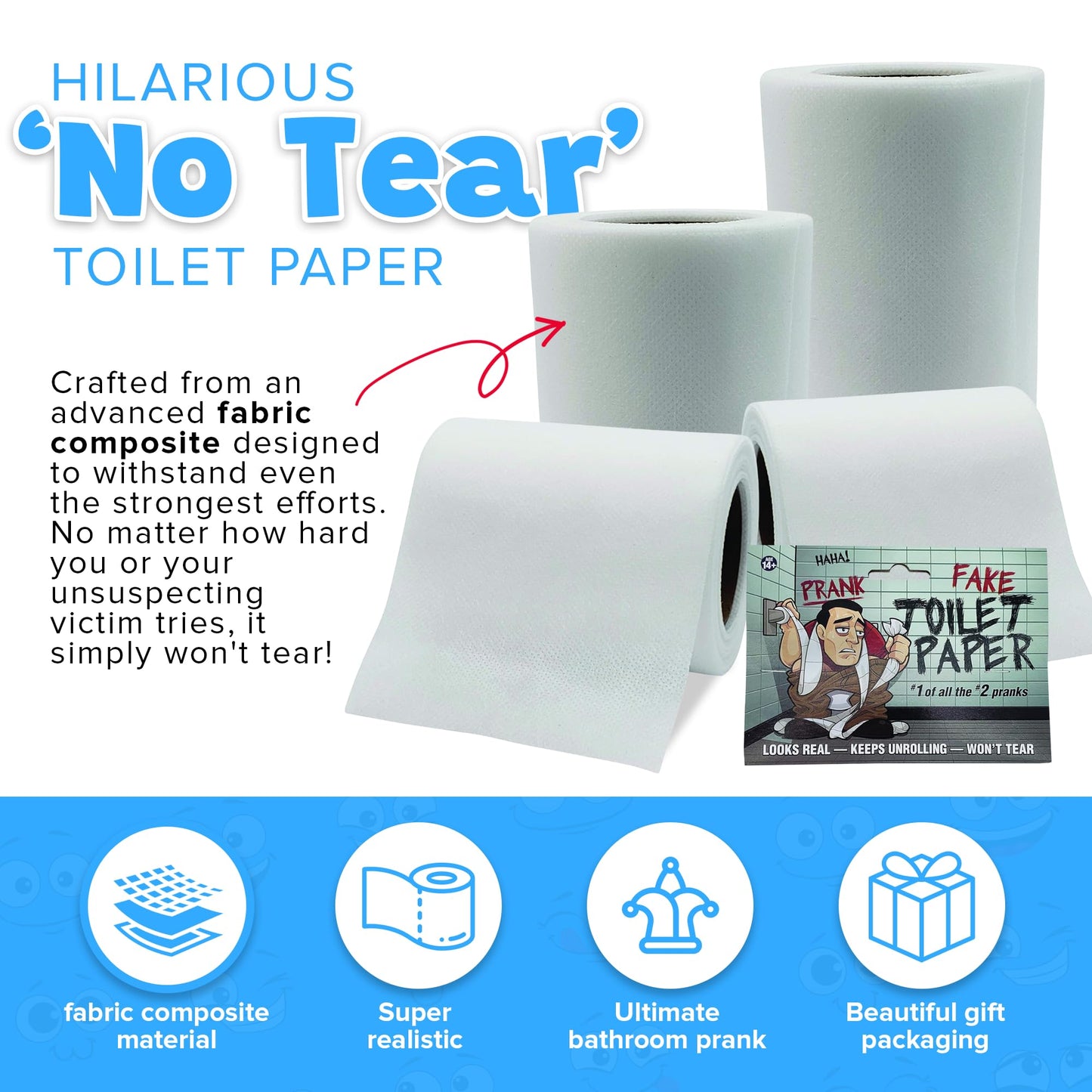 Laughing Smith No Tear Prank Toilet Paper – Impossible to Rip Gag for Adults & Kids