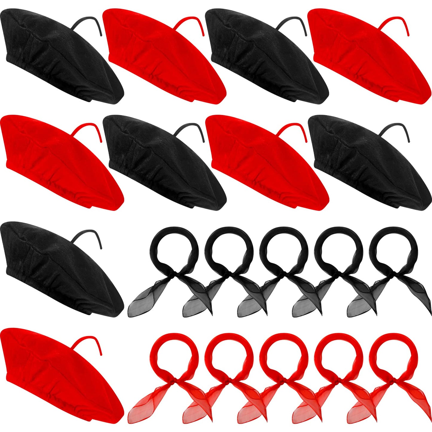 Laumoi 20 Pcs Halloween Beret Set for Kids – French Beanie Hats + Color Neck Scarves