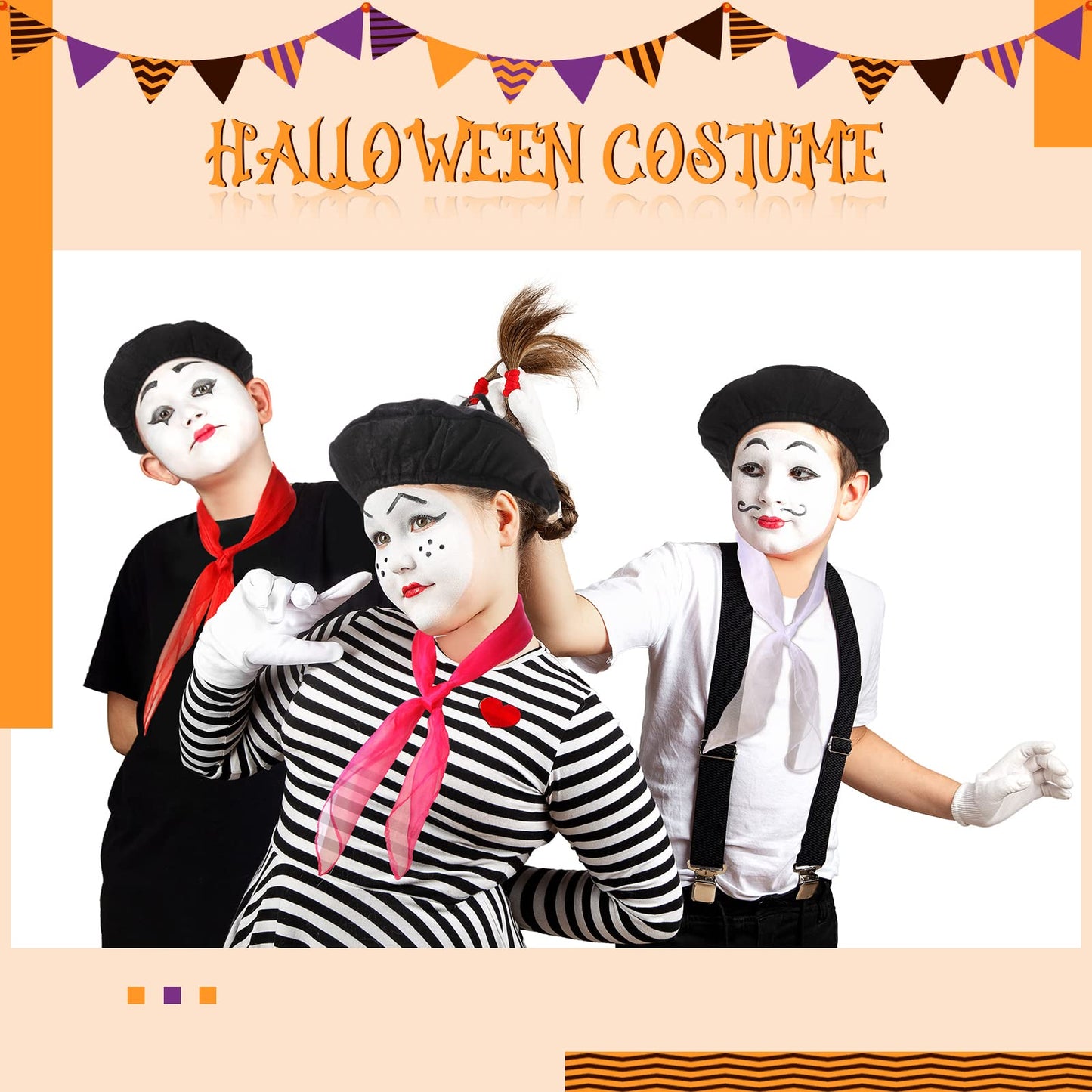 Laumoi 20-Pcs Halloween Beret Set for Kids — French Berets with Color Neck Scarves