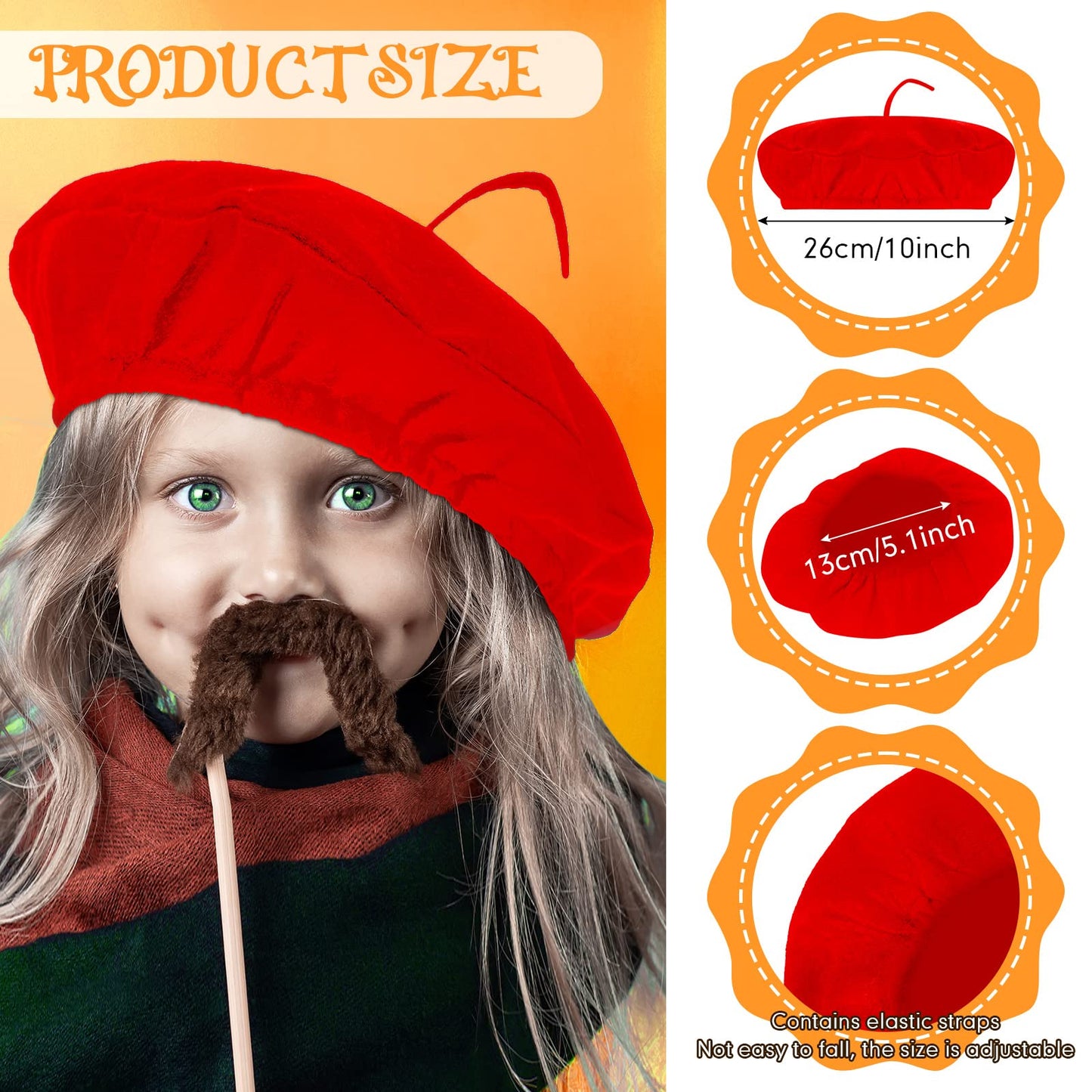 Laumoi 20 Pcs Halloween Beret Set for Kids – French Beanie Hats + Color Neck Scarves