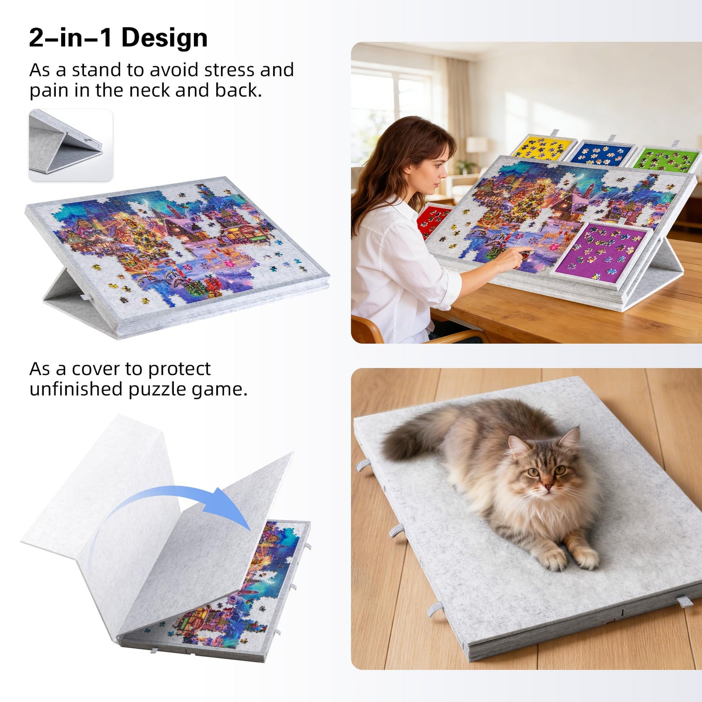 Lavievert Tilting Puzzle Board with 2-in-1 Stand & Cover – Lightweight 1000-Piece Table