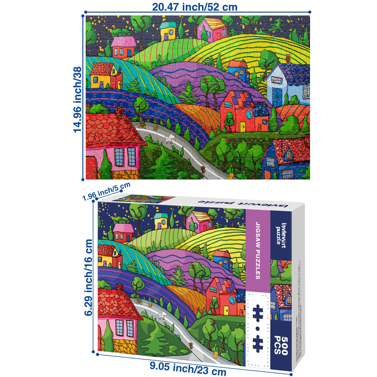 Lavievert 500pc Jigsaw Puzzle for Adults - Village Under The Stars | Family Time