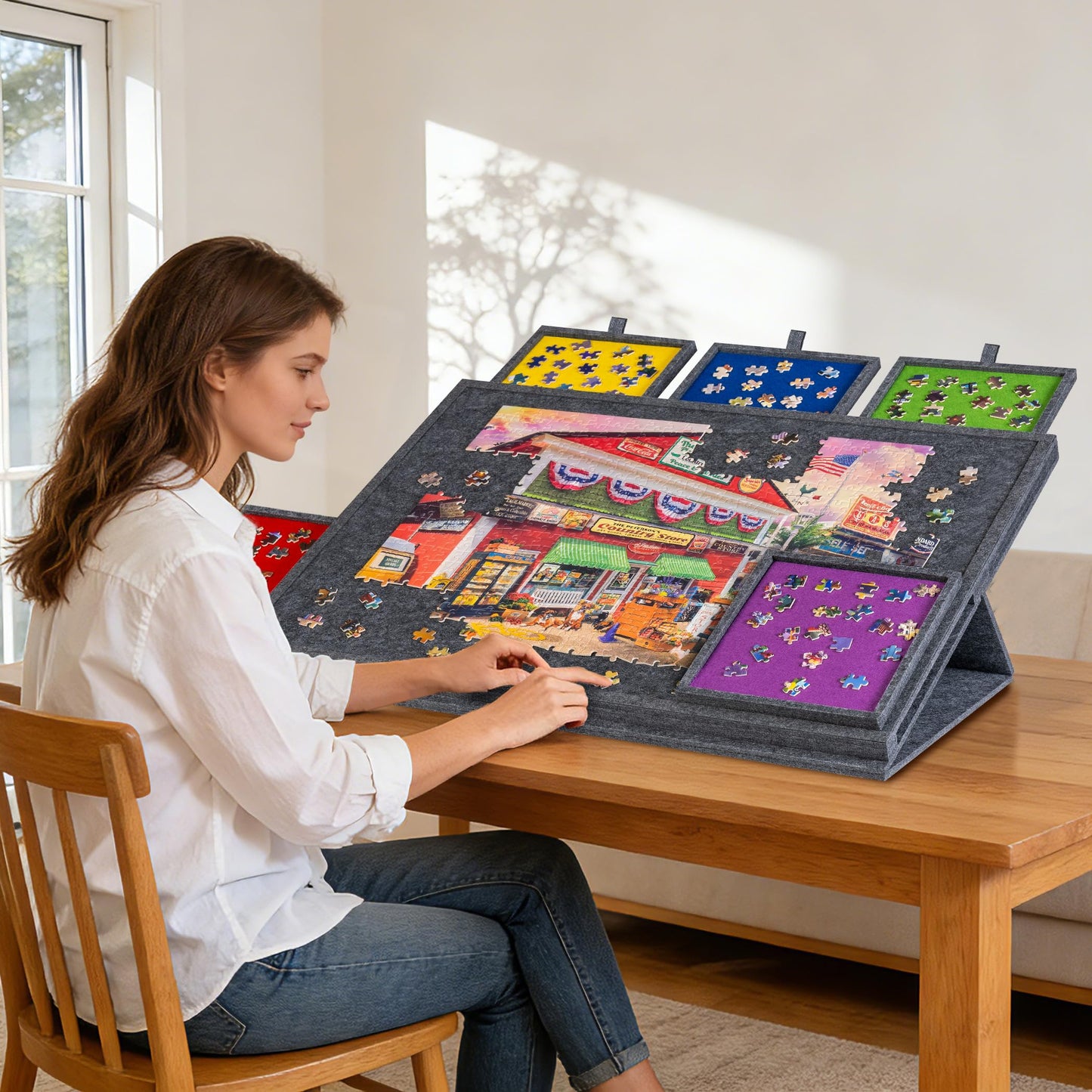 Lavievert Tilting Puzzle Board – 2-in-1 Stand & Cover, 1000-Piece Capacity, Gray