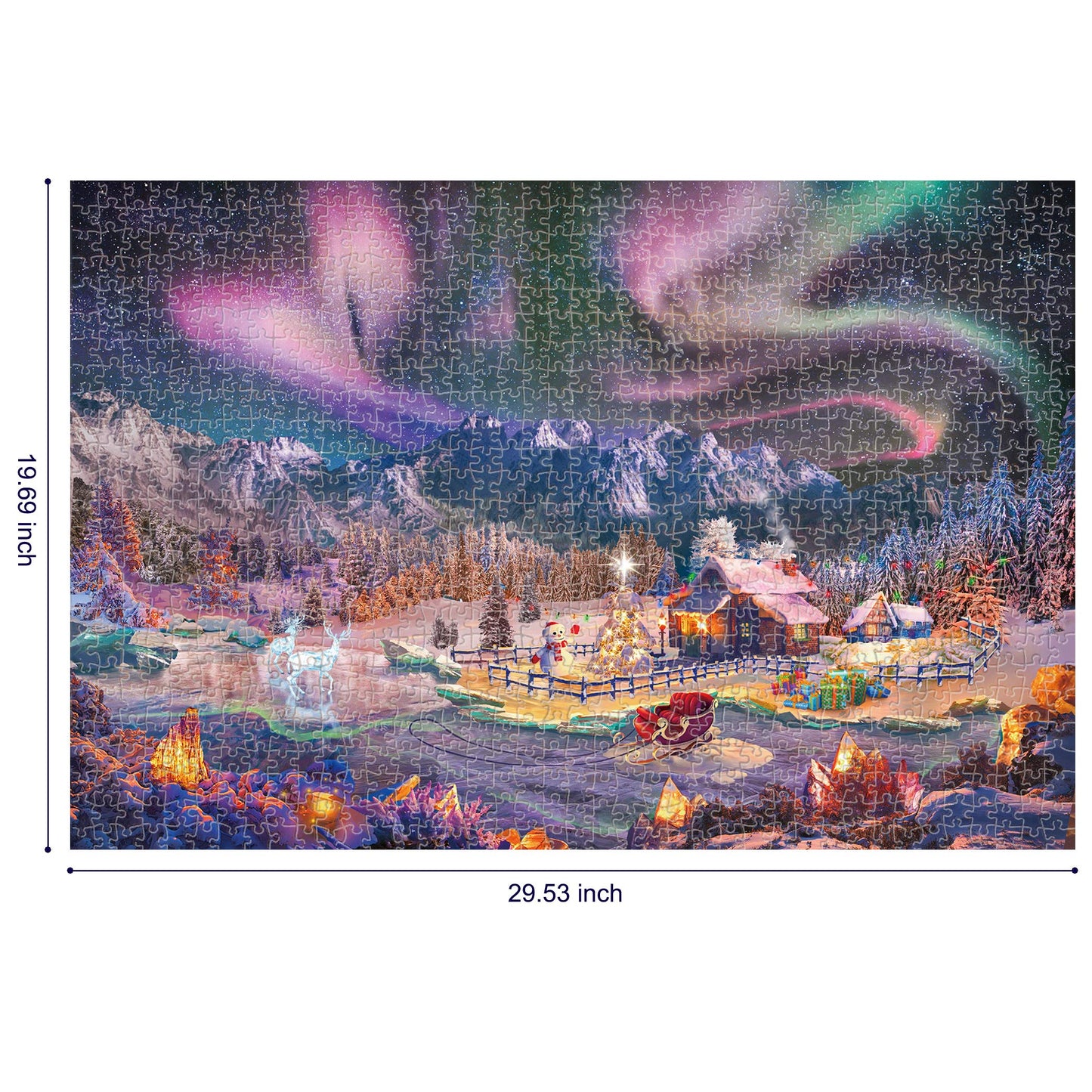 Lavievert Jigsaw Puzzles 1000 Piece Christmas Wonderland – Snowy Night & Aurora