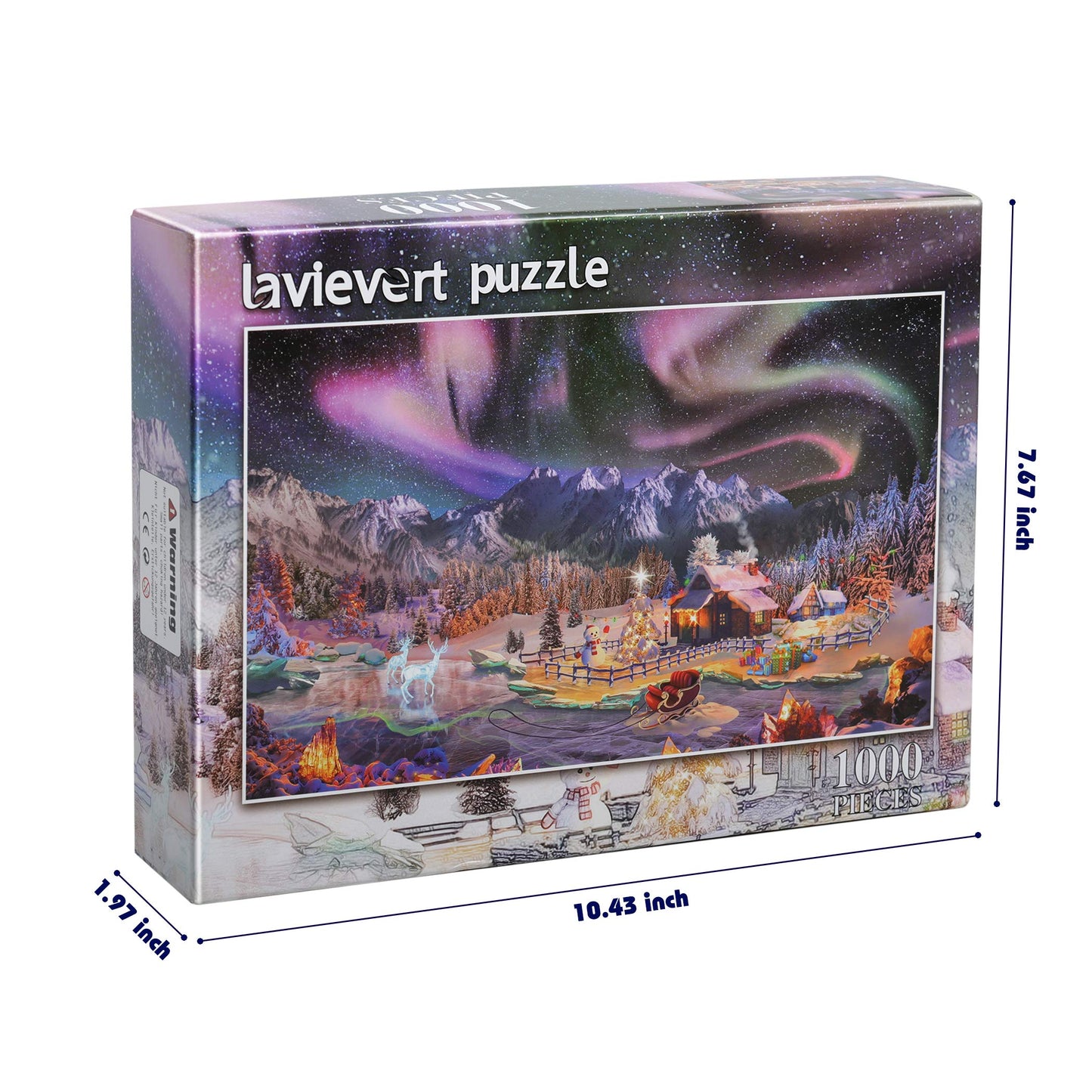 Lavievert Jigsaw Puzzles 1000 Piece Christmas Wonderland – Snowy Night & Aurora