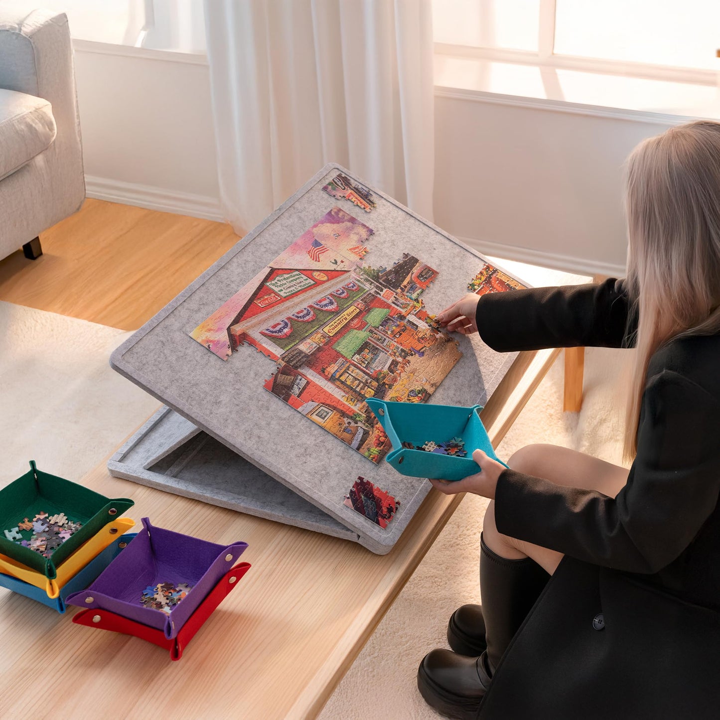Lavievert 1000 Piece Tilting Puzzle Board with 6 Sorting Trays & Cover – Lightweight Portable Jigsaw Table