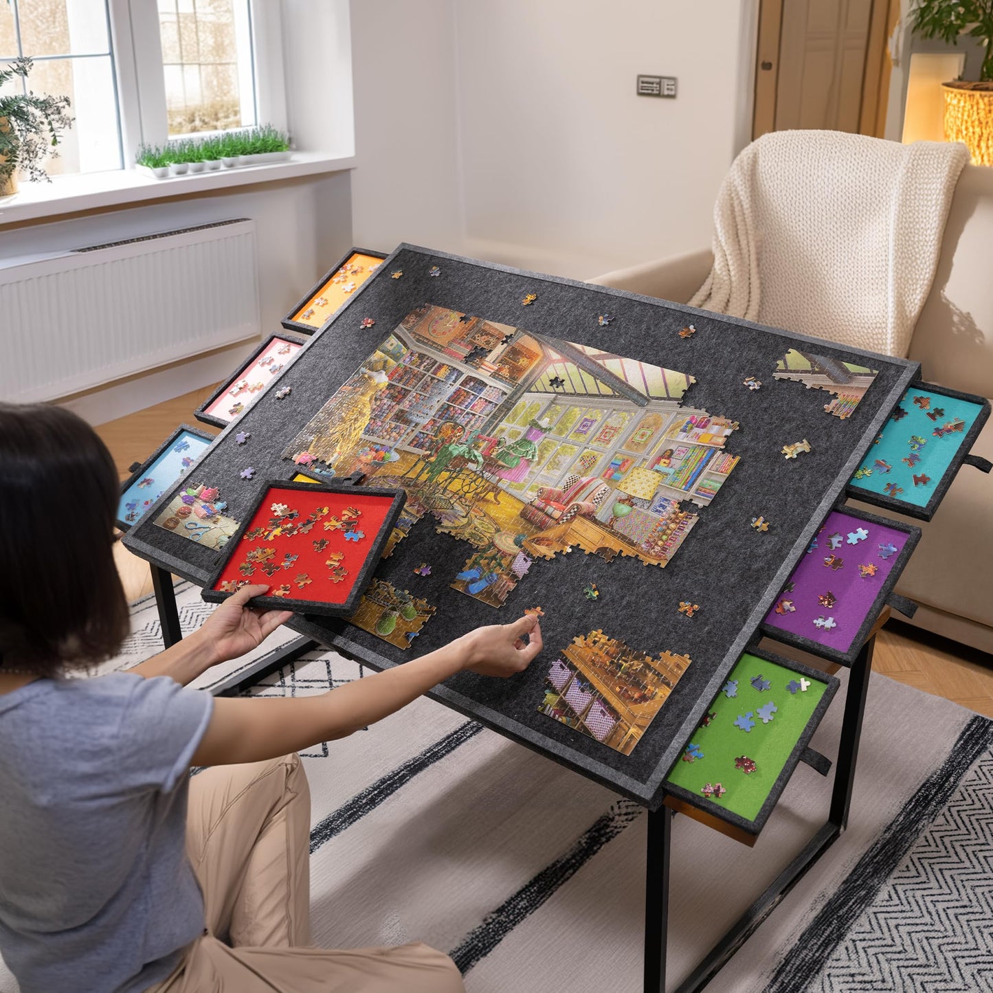 Lavievert 2000-Piece Tilting & Foldable Puzzle Board with 8 Drawers | Portable Jigsaw Table